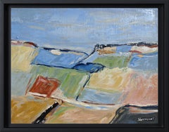Landschaftslandschaft, Abstrakt, Blau, Expressionistische Landschaft, Öl auf Leinwand, strukturiert