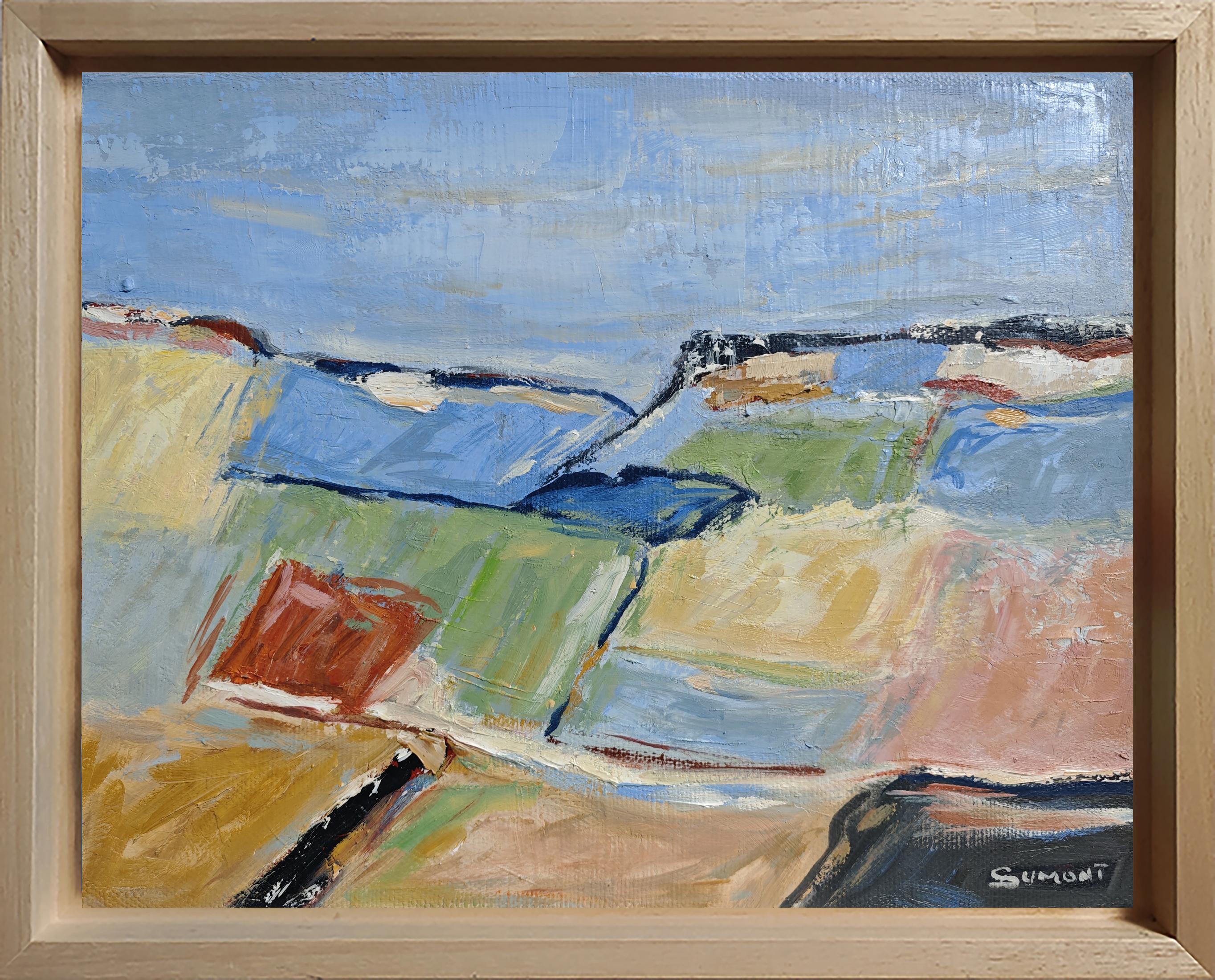 Paysage abstrait texturé - Peinture à l'huile par un artiste français, 