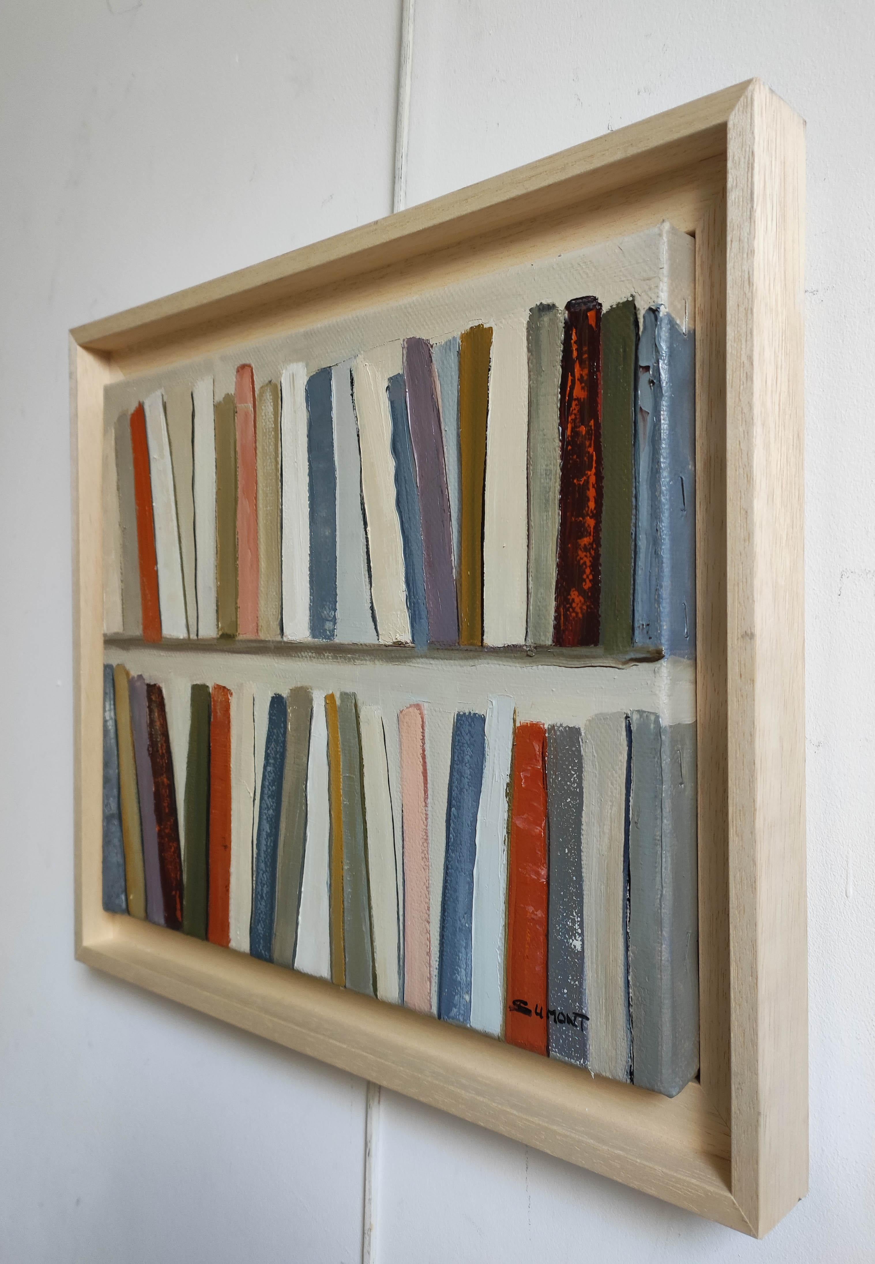 Abstract Bookshelf – Oil Painting, contemporary,  French Artist, “The Art Books” - Gray Abstract Painting by SOPHIE DUMONT