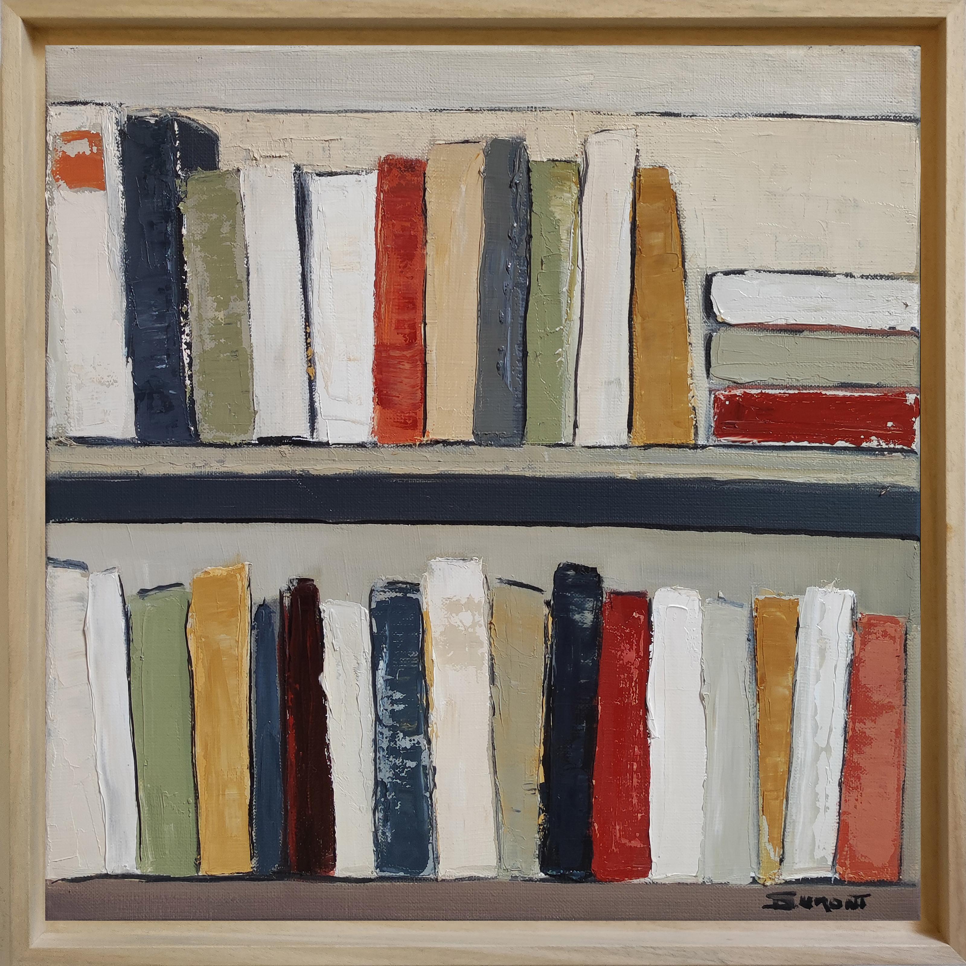 El arte de los libros, Biblioteca abstracta, Óleo sobre lienzo, Geométrico, Moderno, Minimalismo - Painting de SOPHIE DUMONT