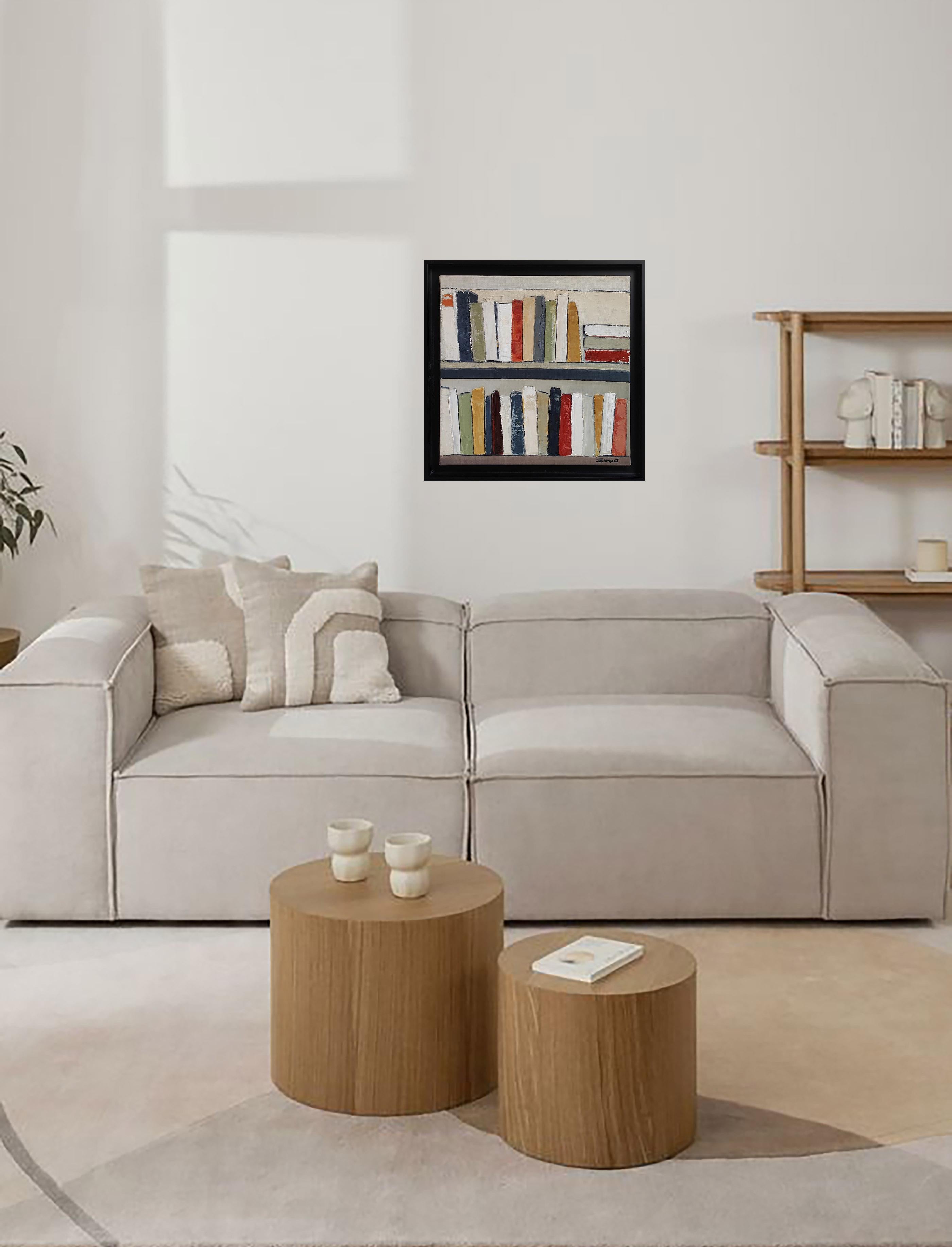 El arte de los libros, Biblioteca abstracta, Óleo sobre lienzo, Geométrico, Moderno, Minimalismo - Painting Expresionismo abstracto de SOPHIE DUMONT