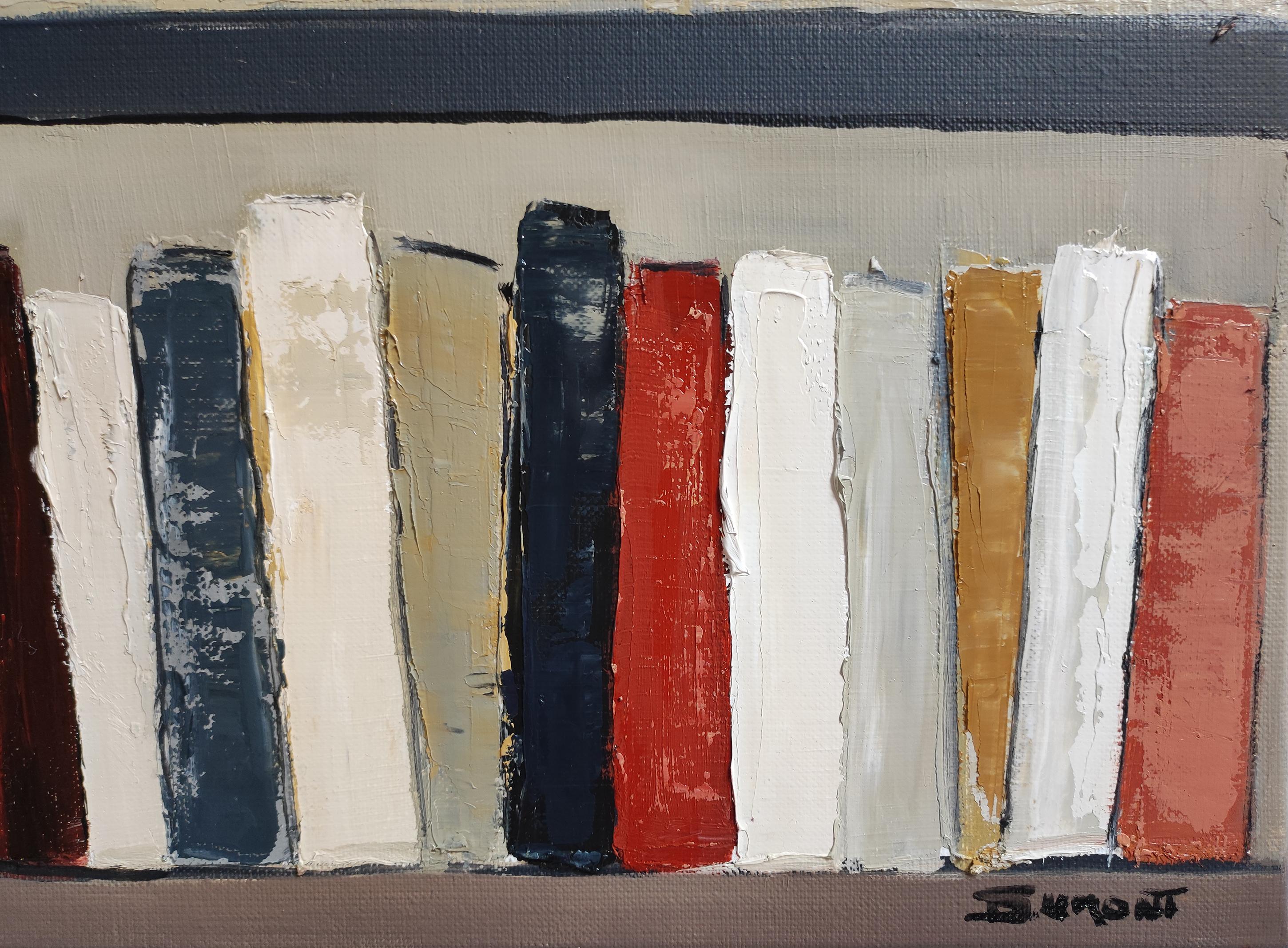 El arte de los libros, Biblioteca abstracta, Óleo sobre lienzo, Geométrico, Moderno, Minimalismo 2