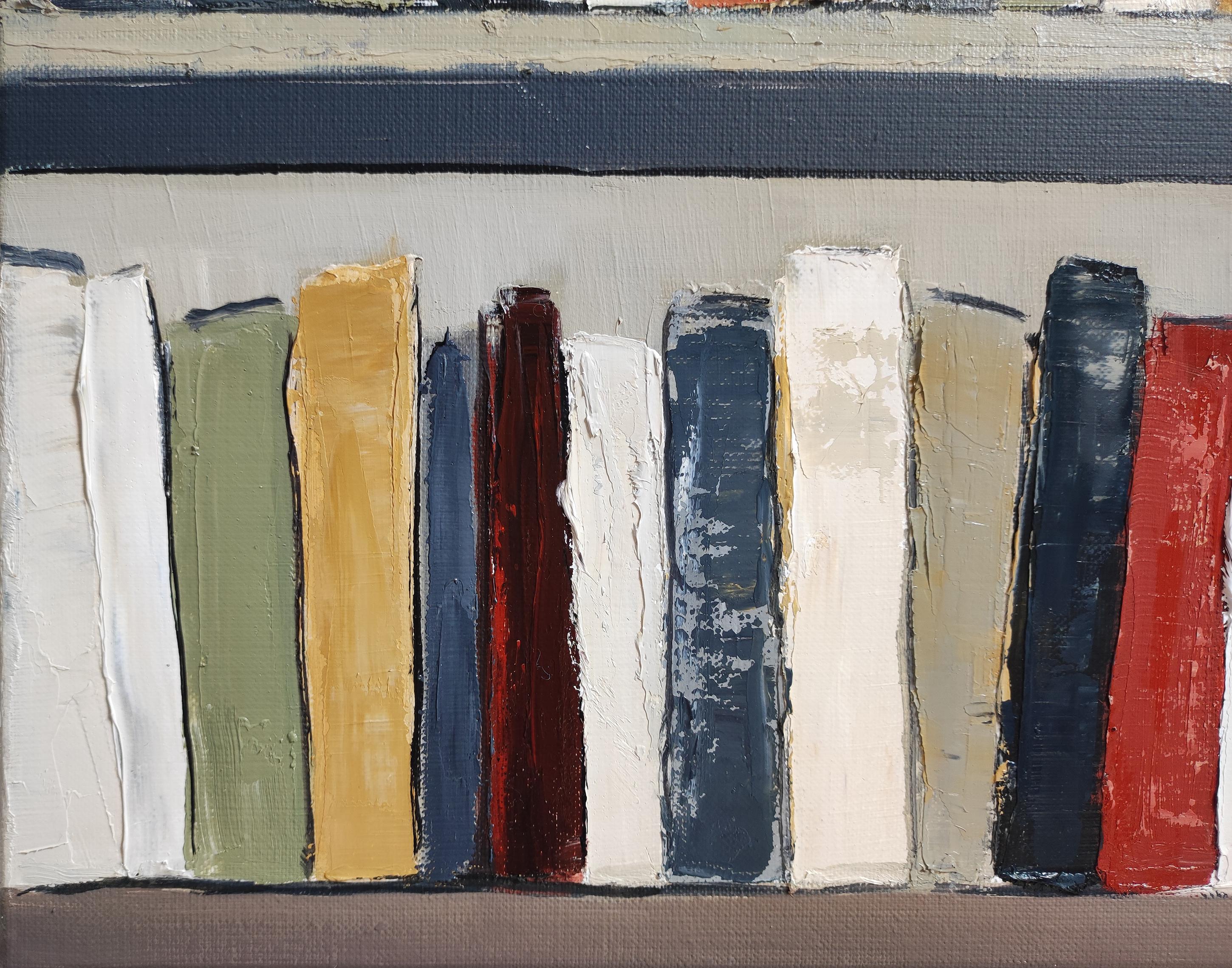 El arte de los libros, Biblioteca abstracta, Óleo sobre lienzo, Geométrico, Moderno, Minimalismo 3