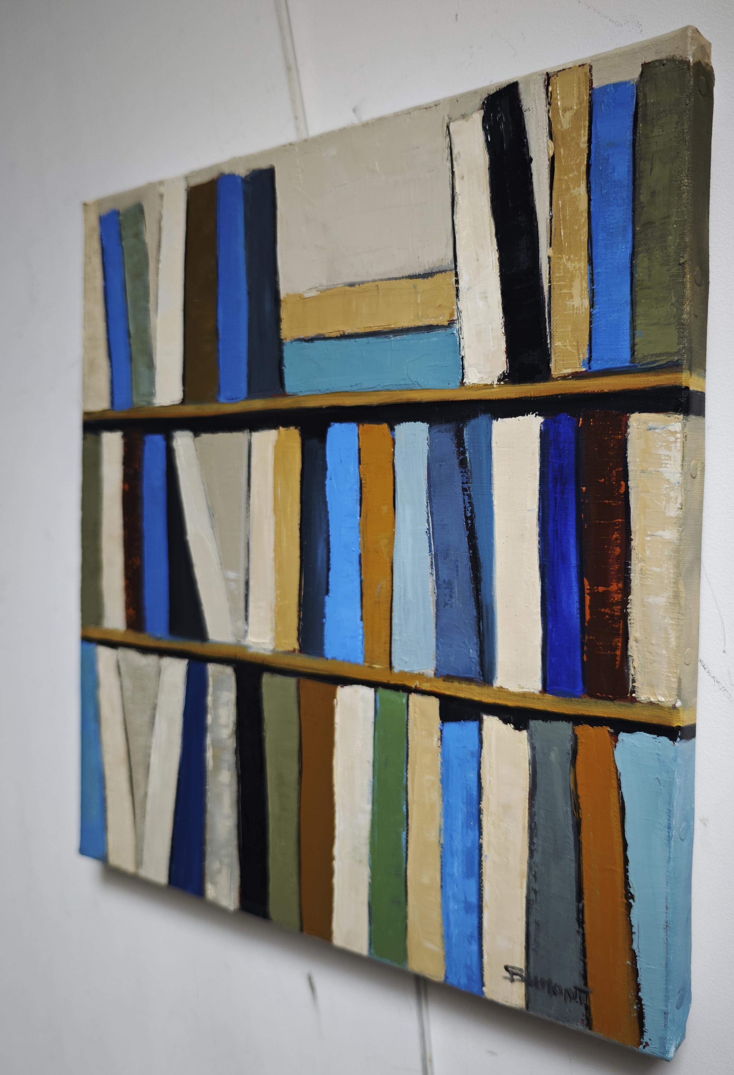 Les livres d'azur - Bibliothèque abstraite texturée originale, peinture à l'huile, contemporaine en vente 6