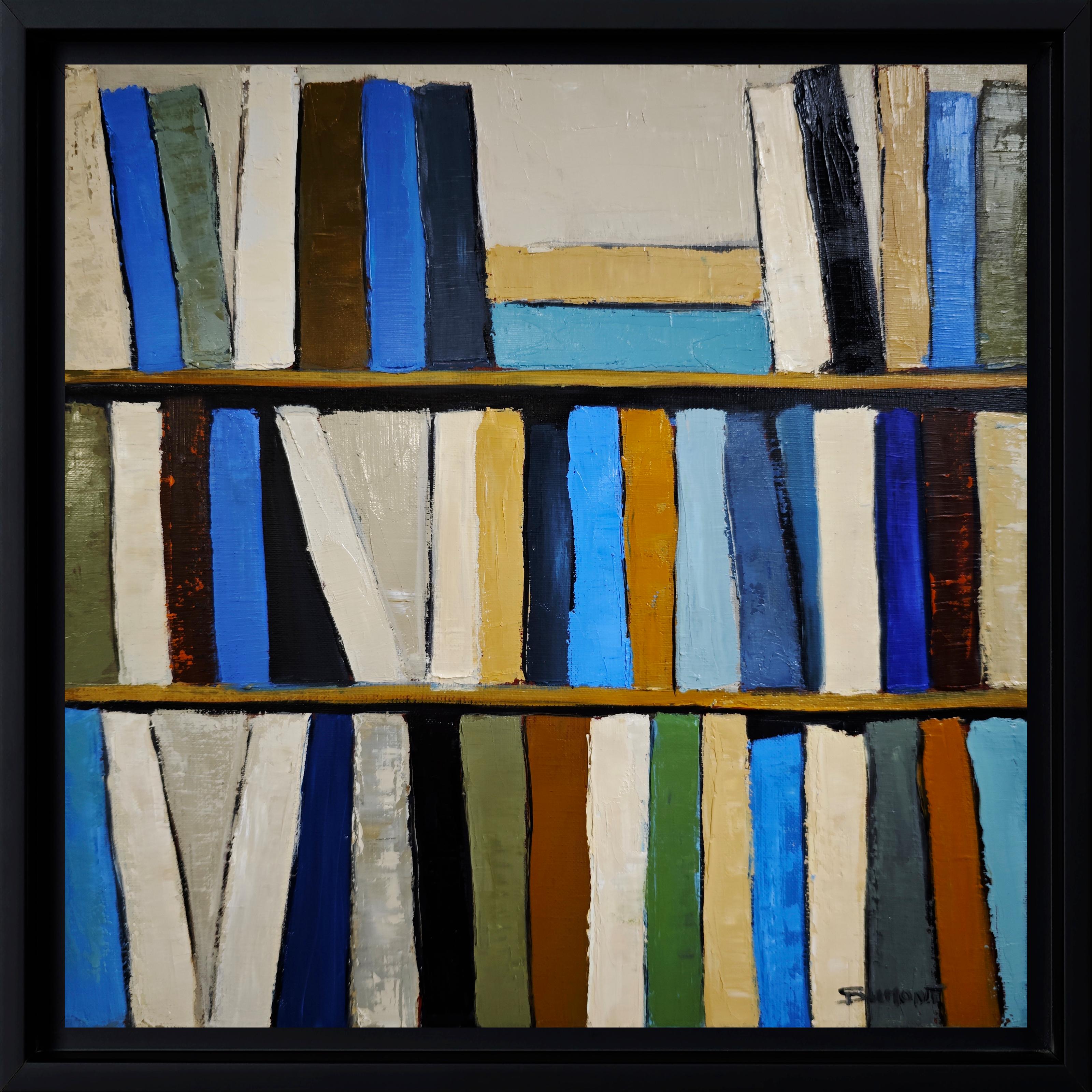 Les livres d'azur - Bibliothèque abstraite texturée originale, peinture à l'huile, contemporaine - Painting de SOPHIE DUMONT