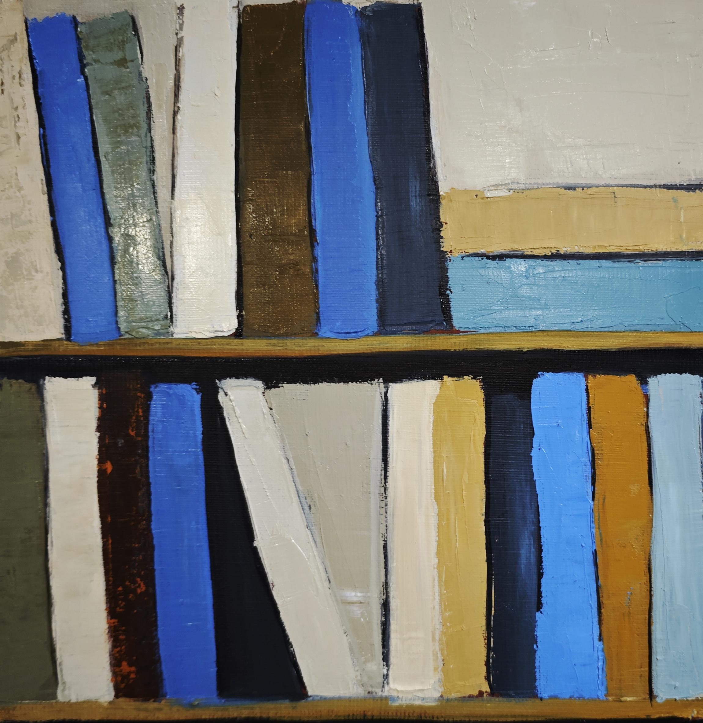 Les livres d'azur - Bibliothèque abstraite texturée originale, peinture à l'huile, contemporaine - Abstrait Painting par SOPHIE DUMONT