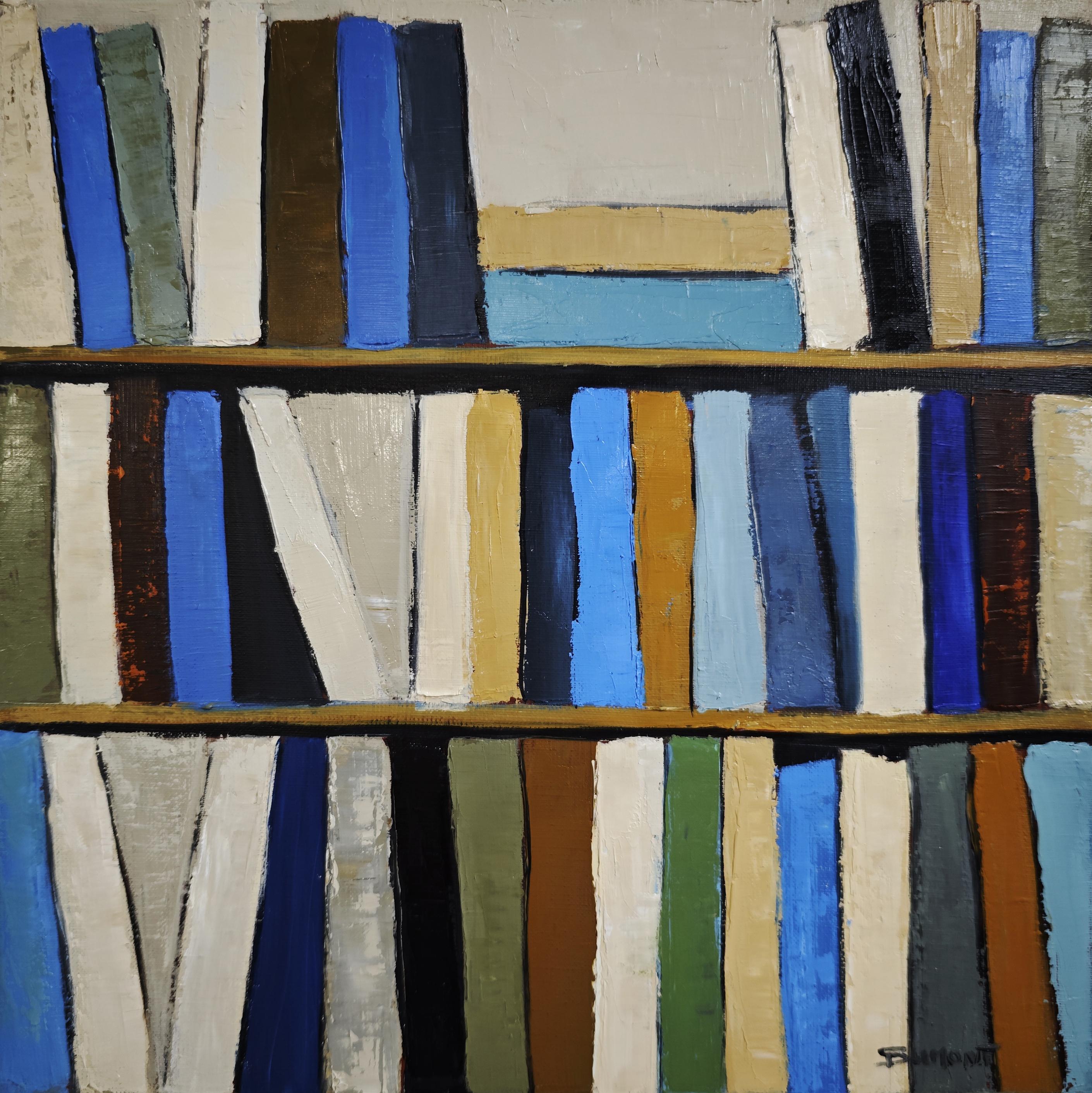 Les livres d'azur - Bibliothèque abstraite texturée originale, peinture à l'huile, contemporaine en vente 3