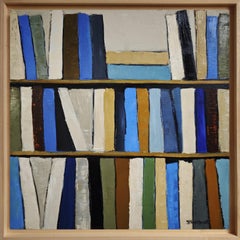 The Books of Azure– Original Textured Abstract Library, Oil Paint, Contemporary