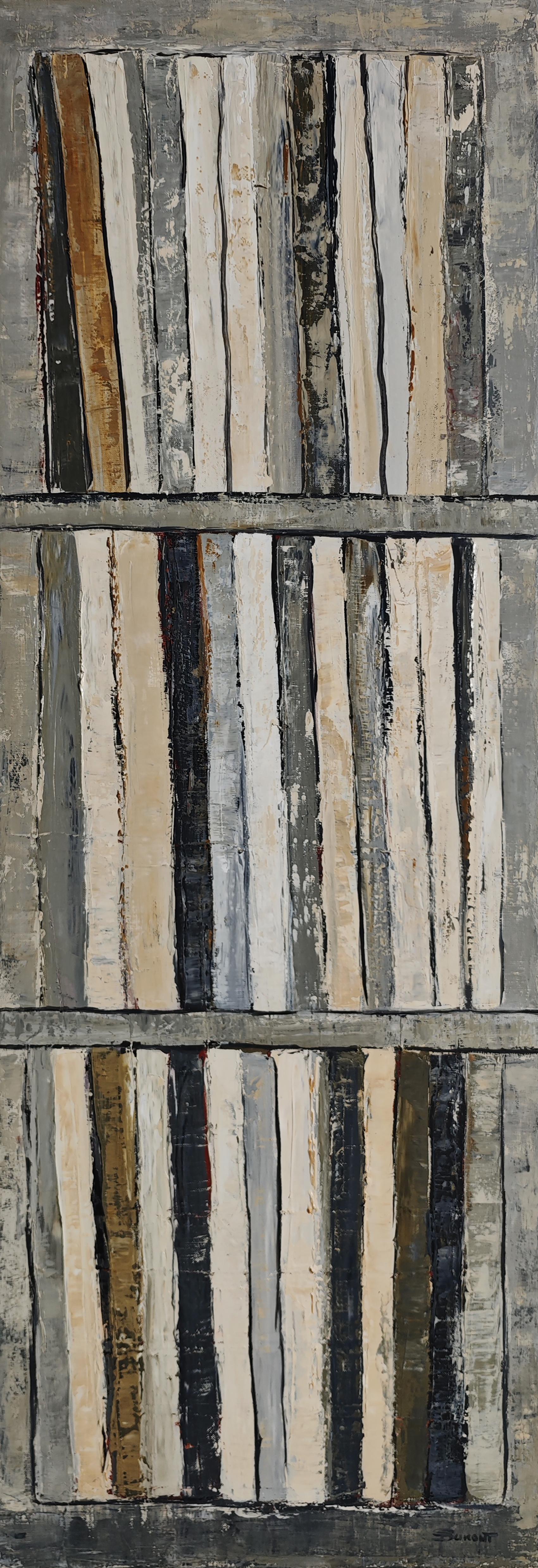 Les livres de la paix, Bibliothèque grise abstraite, Expressionnisme contemporain, Huile - Painting de SOPHIE DUMONT