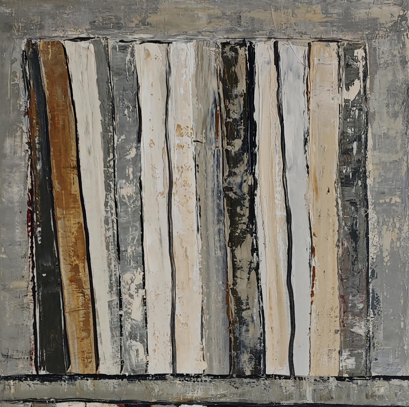 Les livres de la paix, Bibliothèque grise abstraite, Expressionnisme contemporain, Huile - Gris Abstract Painting par SOPHIE DUMONT