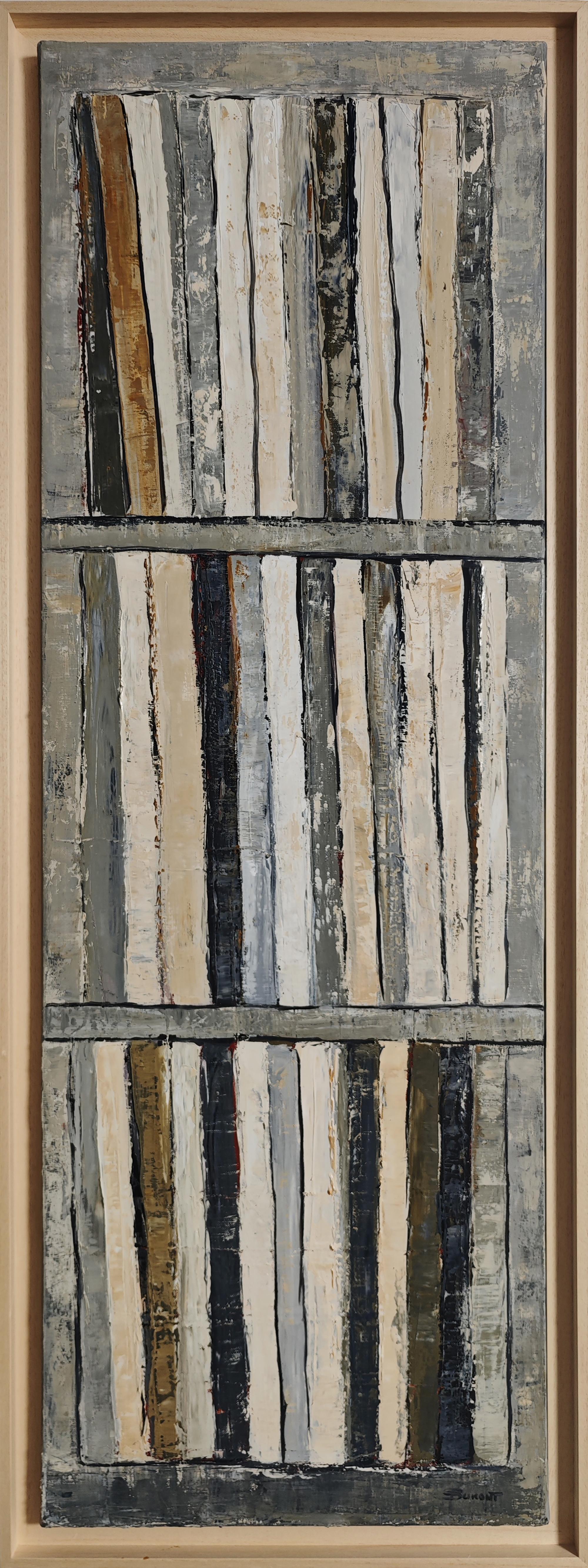 Abstract Painting SOPHIE DUMONT - Les livres de la paix, Bibliothèque grise abstraite, Expressionnisme contemporain, Huile