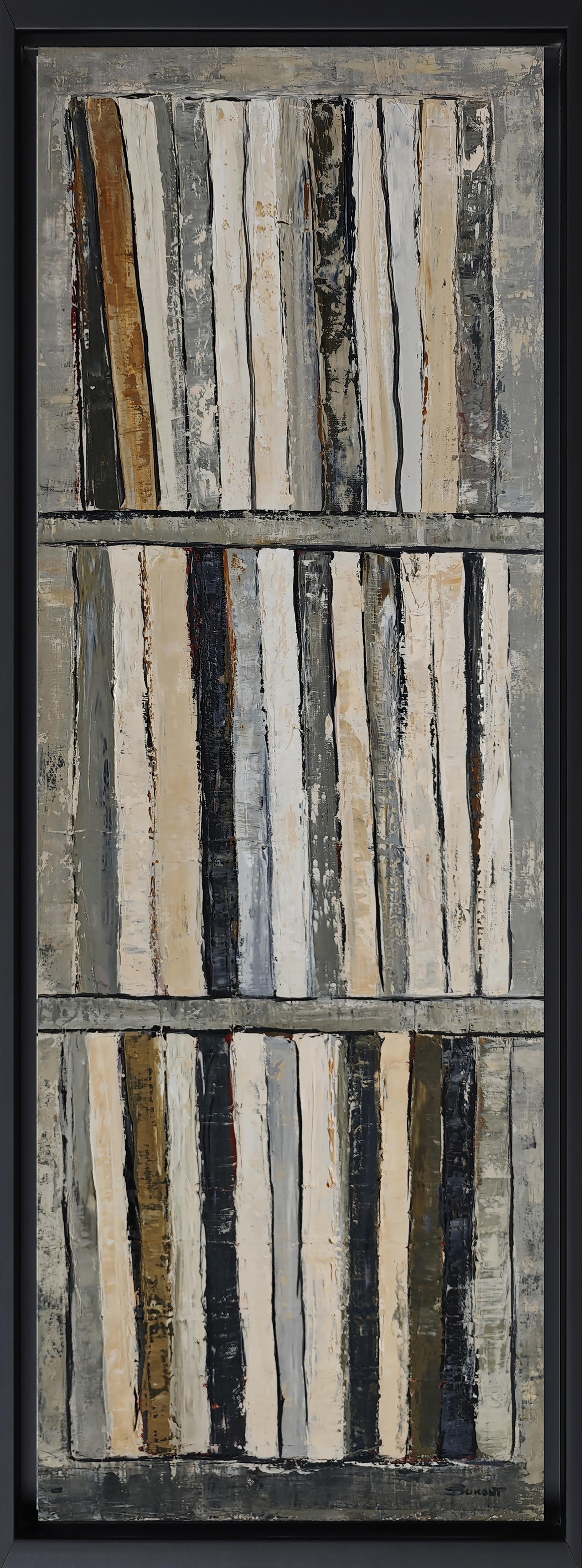 SOPHIE DUMONT Abstract Painting - The Books of Peace, Abstract Gray Library, Expressionism Contemporary, Oil