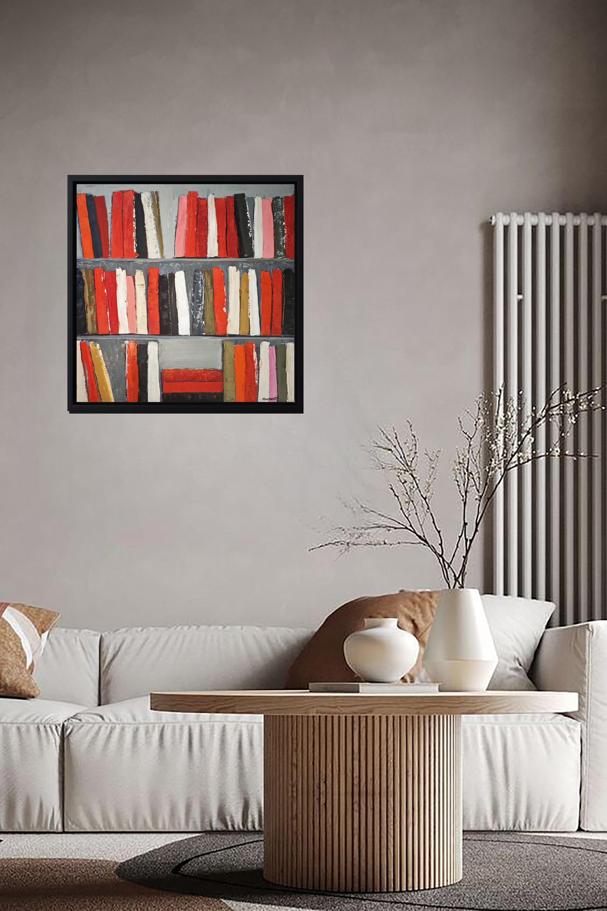 The Energy of Books, Abstract Contemporary Library, Expressionism, Oil on canvas For Sale 6
