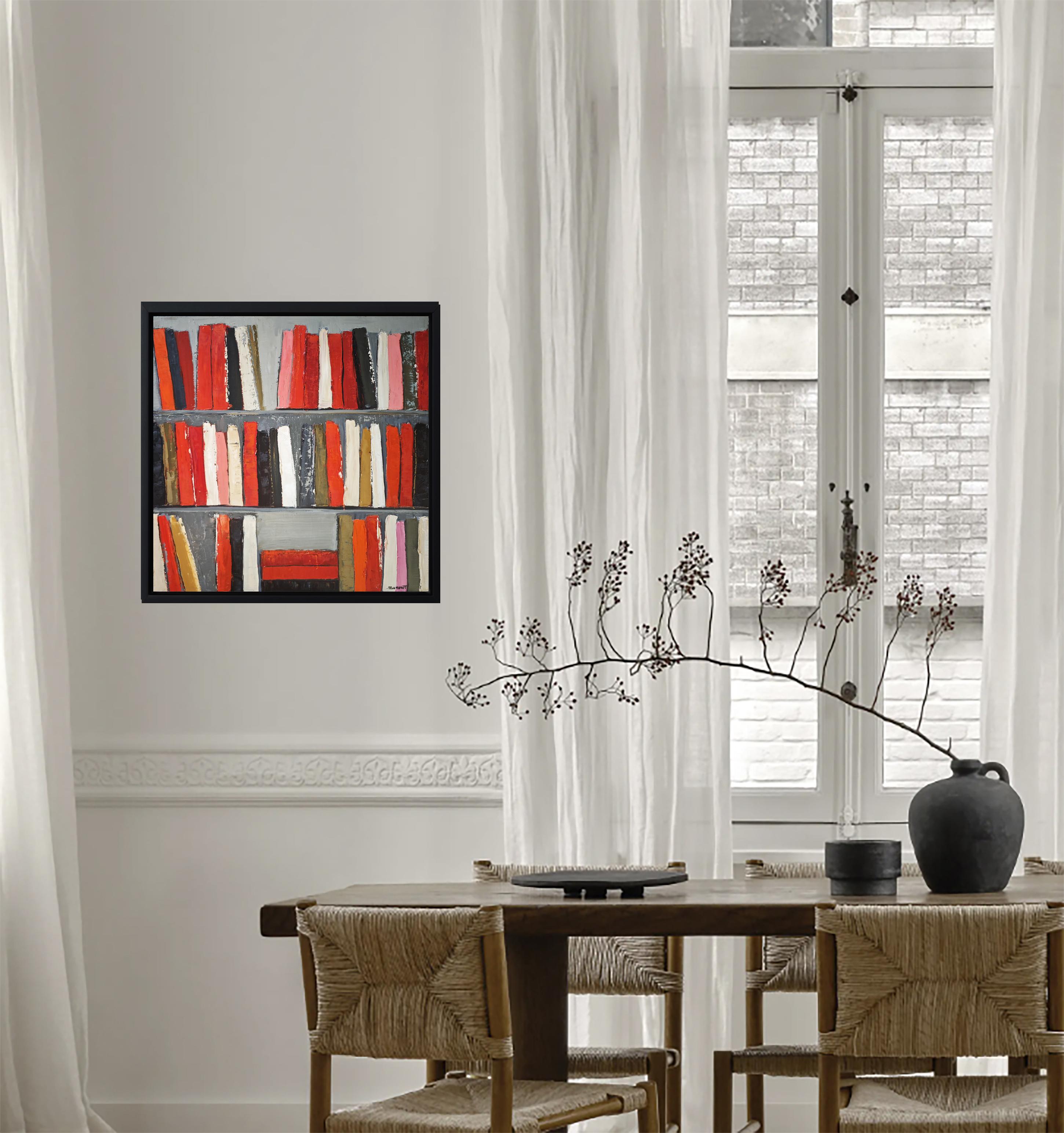 The Energy of Books, Abstract Contemporary Library, Expressionism, Oil on canvas For Sale 8