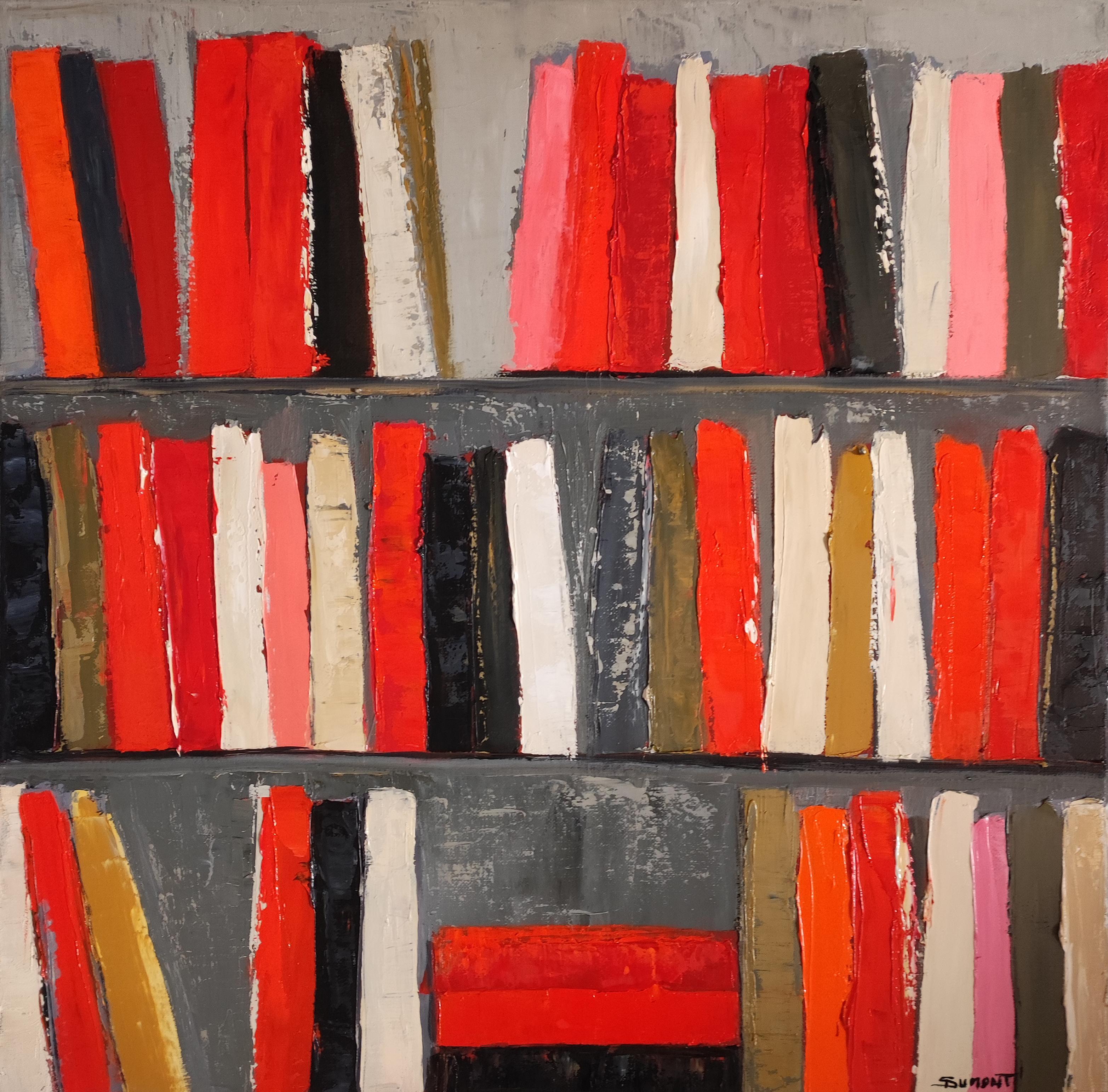 The Energy of Books, Abstract Contemporary Library, Expressionism, Oil on canvas - Painting by SOPHIE DUMONT