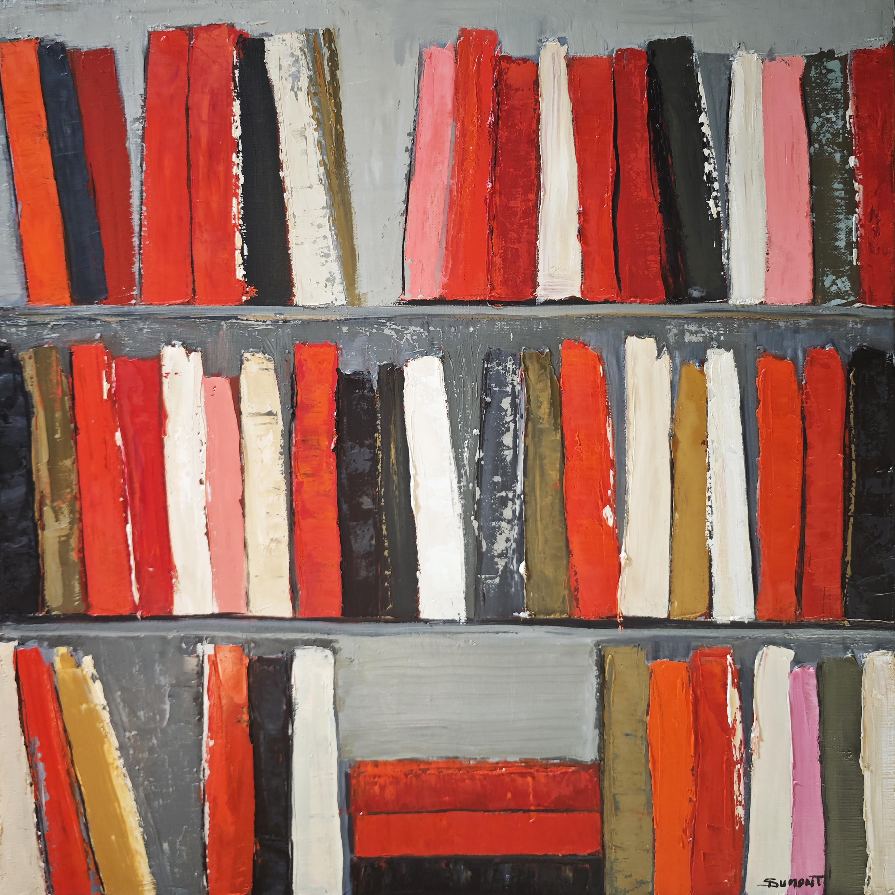 The Energy of Books, Abstract Contemporary Library, Expressionism, Oil on canvas - Abstract Expressionist Painting by SOPHIE DUMONT