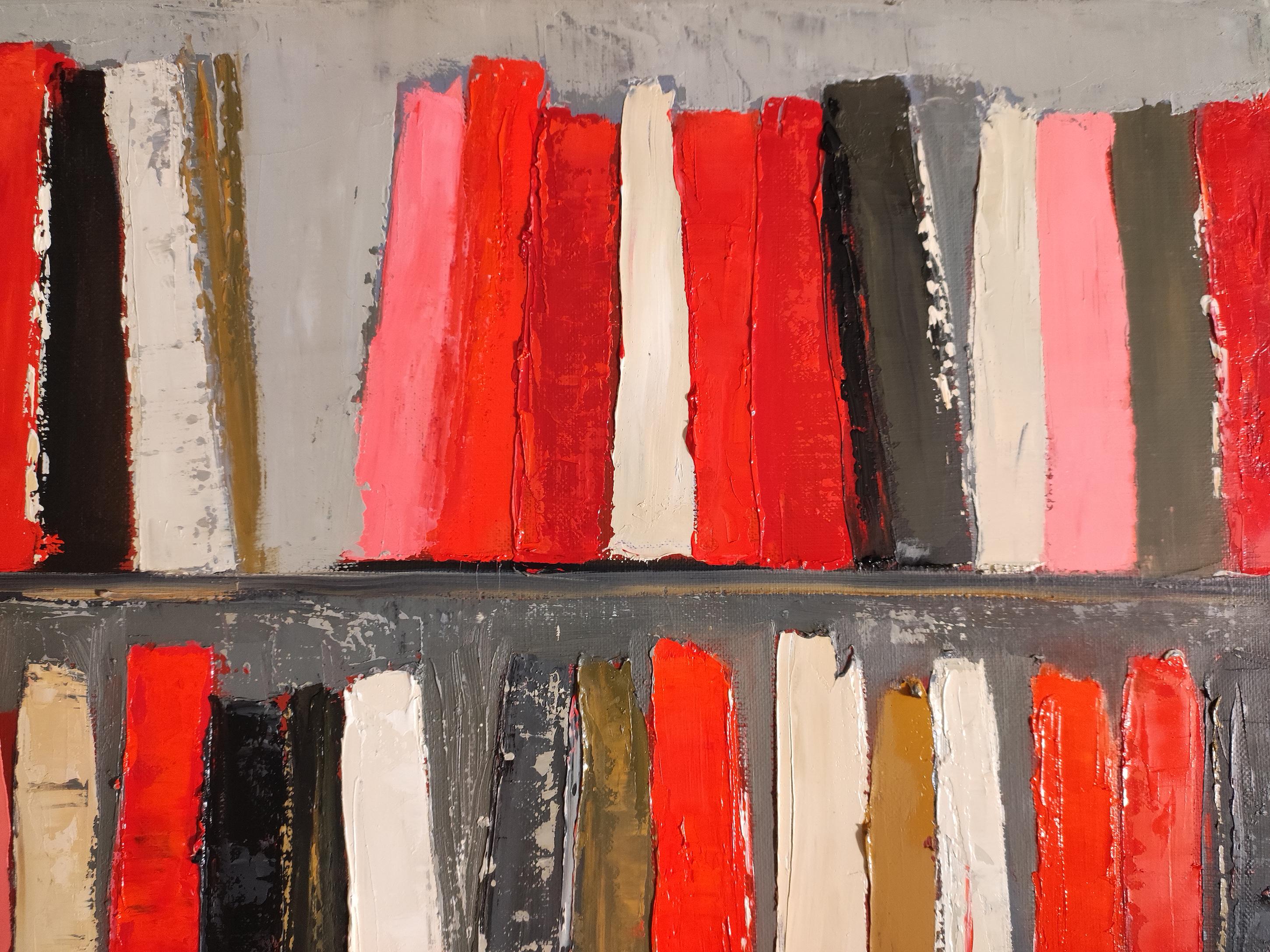 The Energy of Books, Abstract Contemporary Library, Expressionism, Oil on canvas For Sale 1