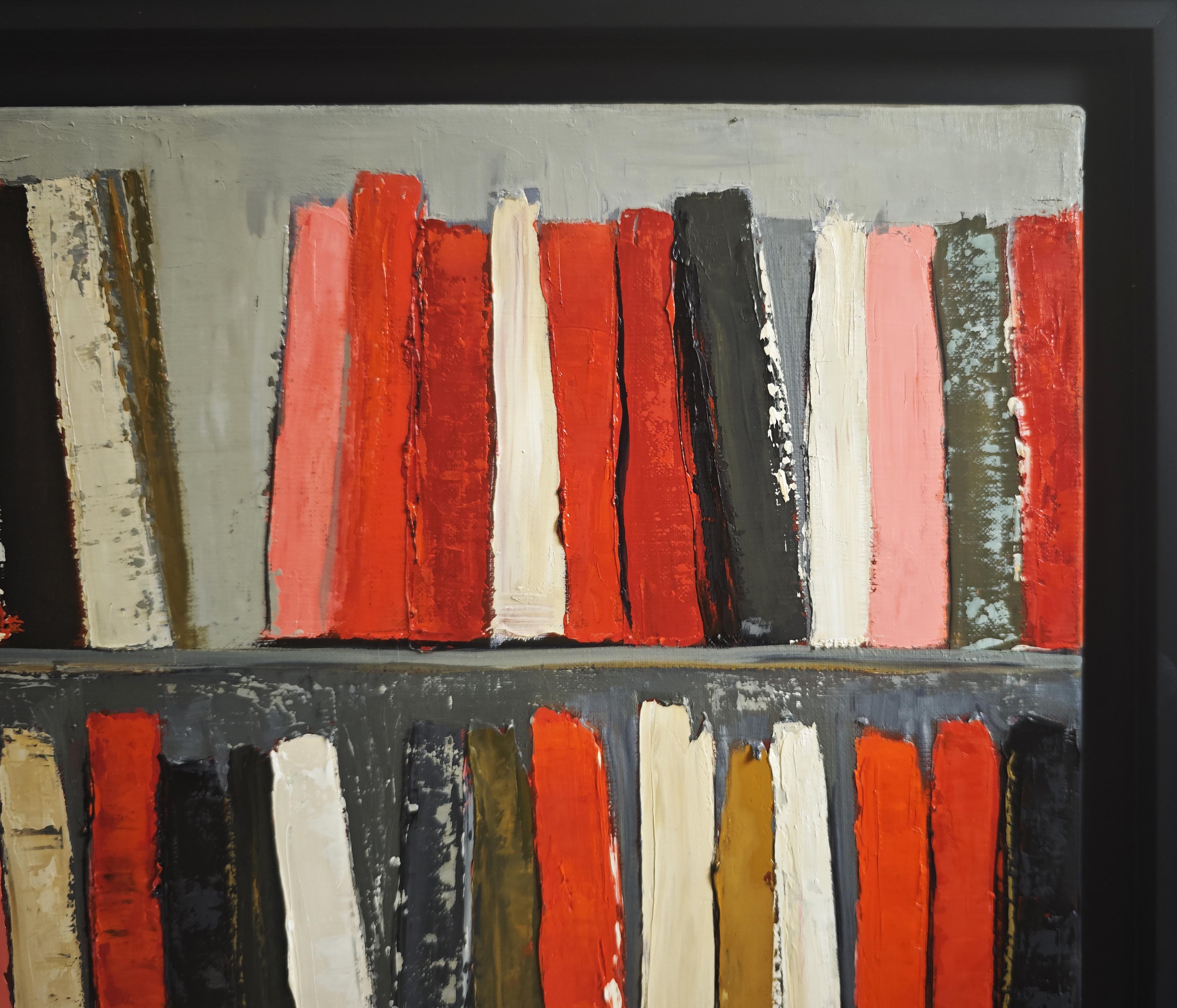 The Energy of Books, Abstract Contemporary Library, Expressionism, Oil on canvas For Sale 1