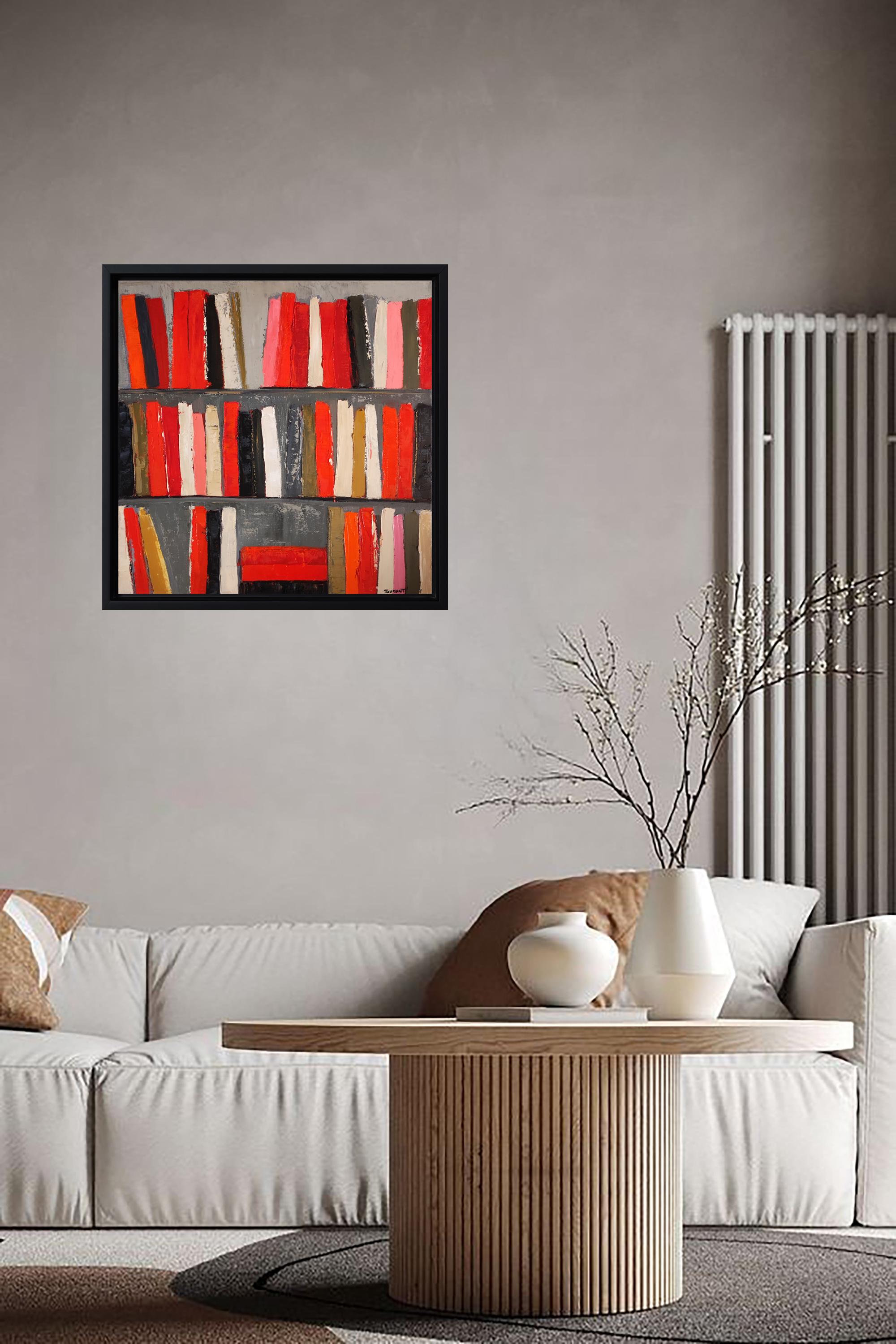 The Energy of Books, Abstract Contemporary Library, Expressionism, Oil on canvas For Sale 3