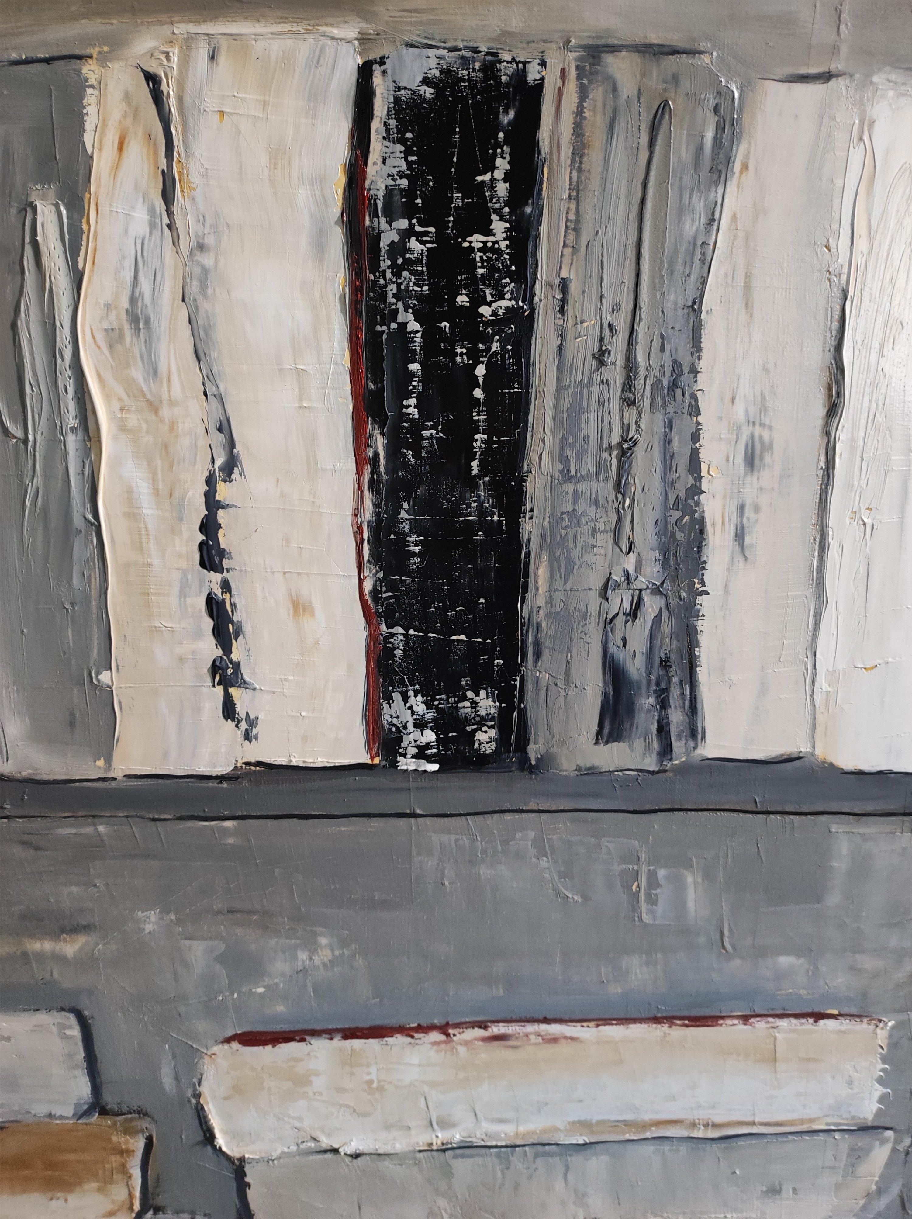the manuscripts, grey abstract, library, books, oil on canvas, expressionism 1