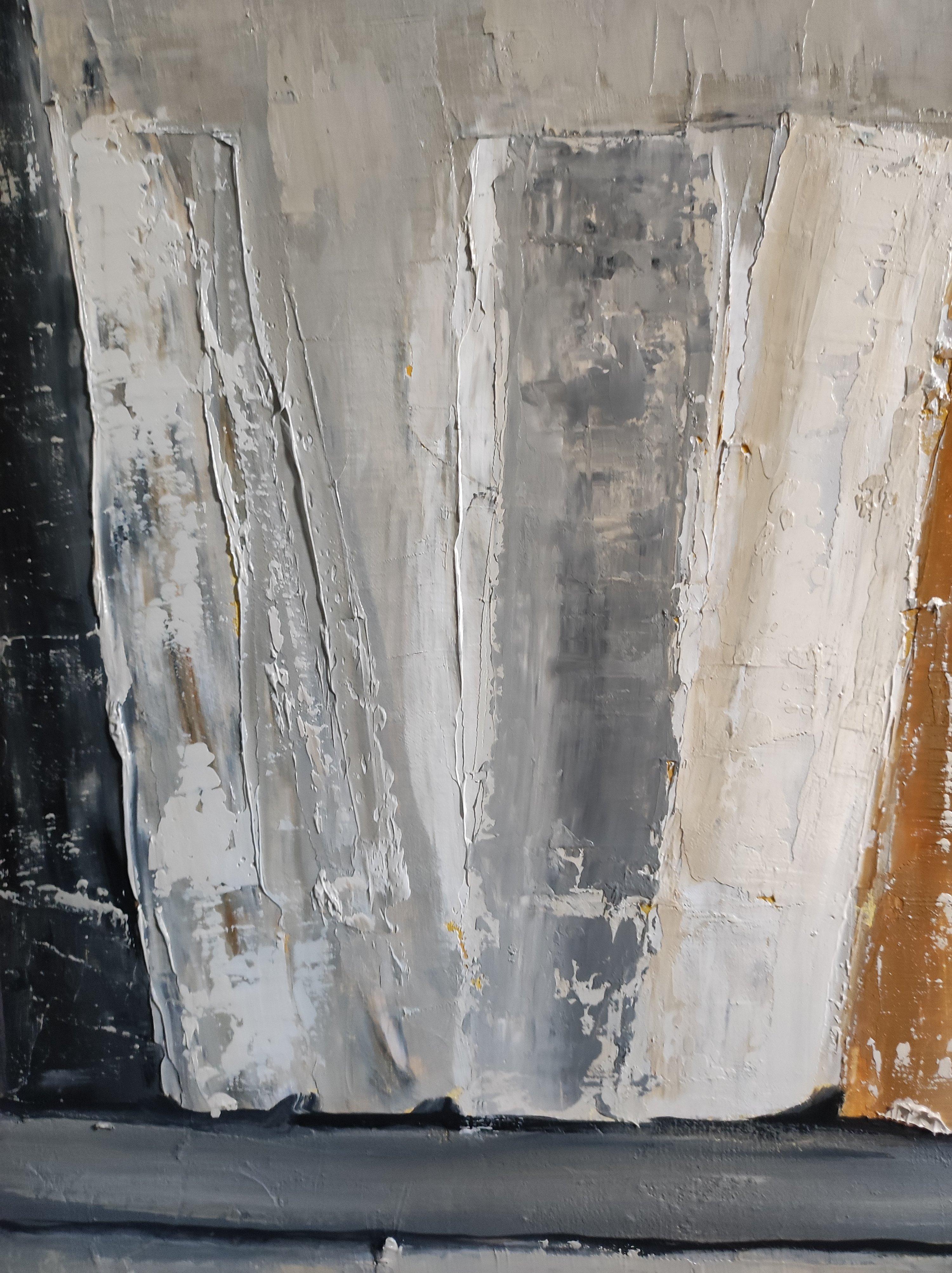 the manuscripts, grey abstract, library, books, oil on canvas, expressionism 2