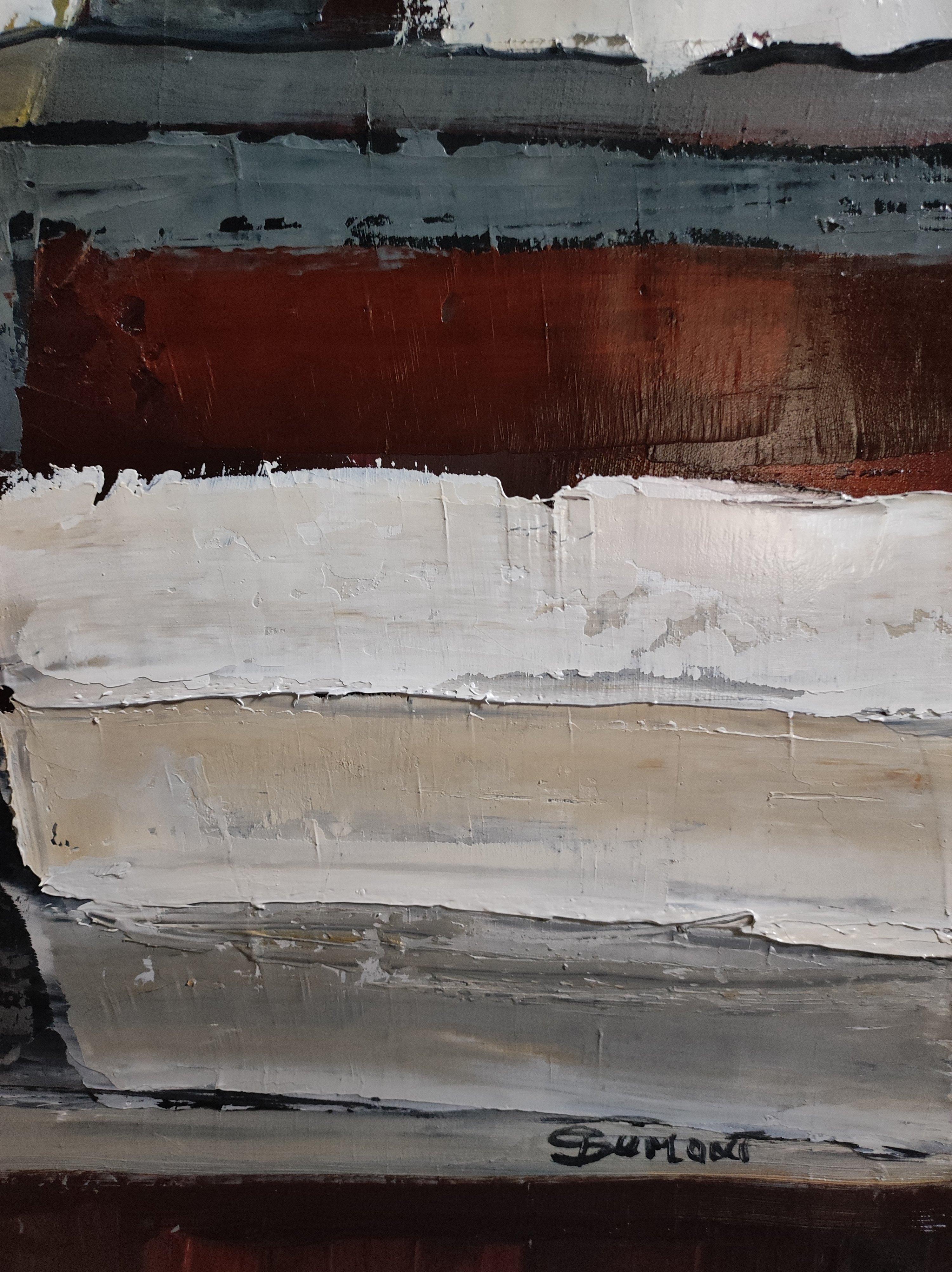 the manuscripts, grey abstract, library, books, oil on canvas, expressionism 4