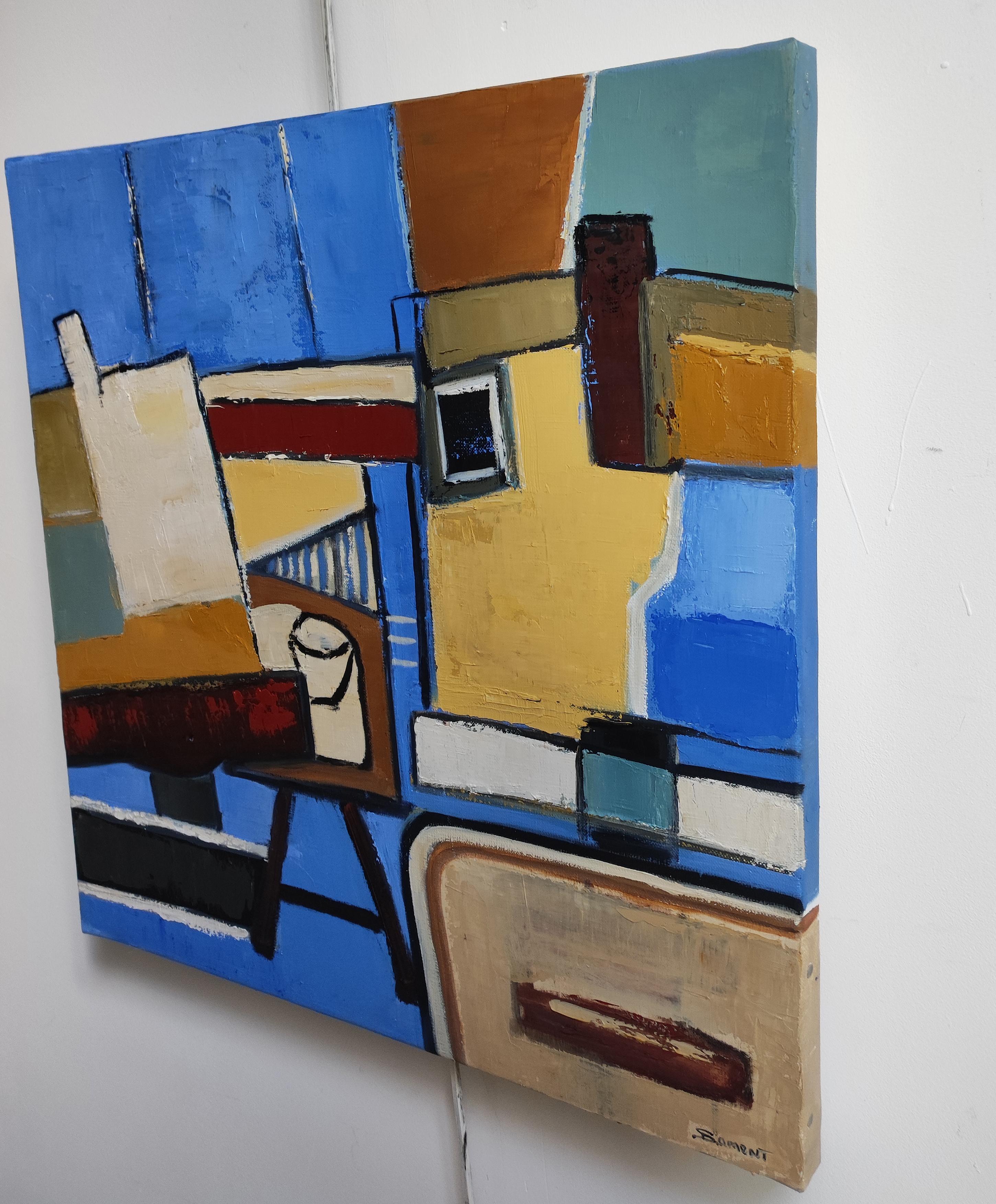 The Prism Studio , Blu Astratto, Contemporaneo, Olio su tela Minimalismo, Francese - Painting di SOPHIE DUMONT