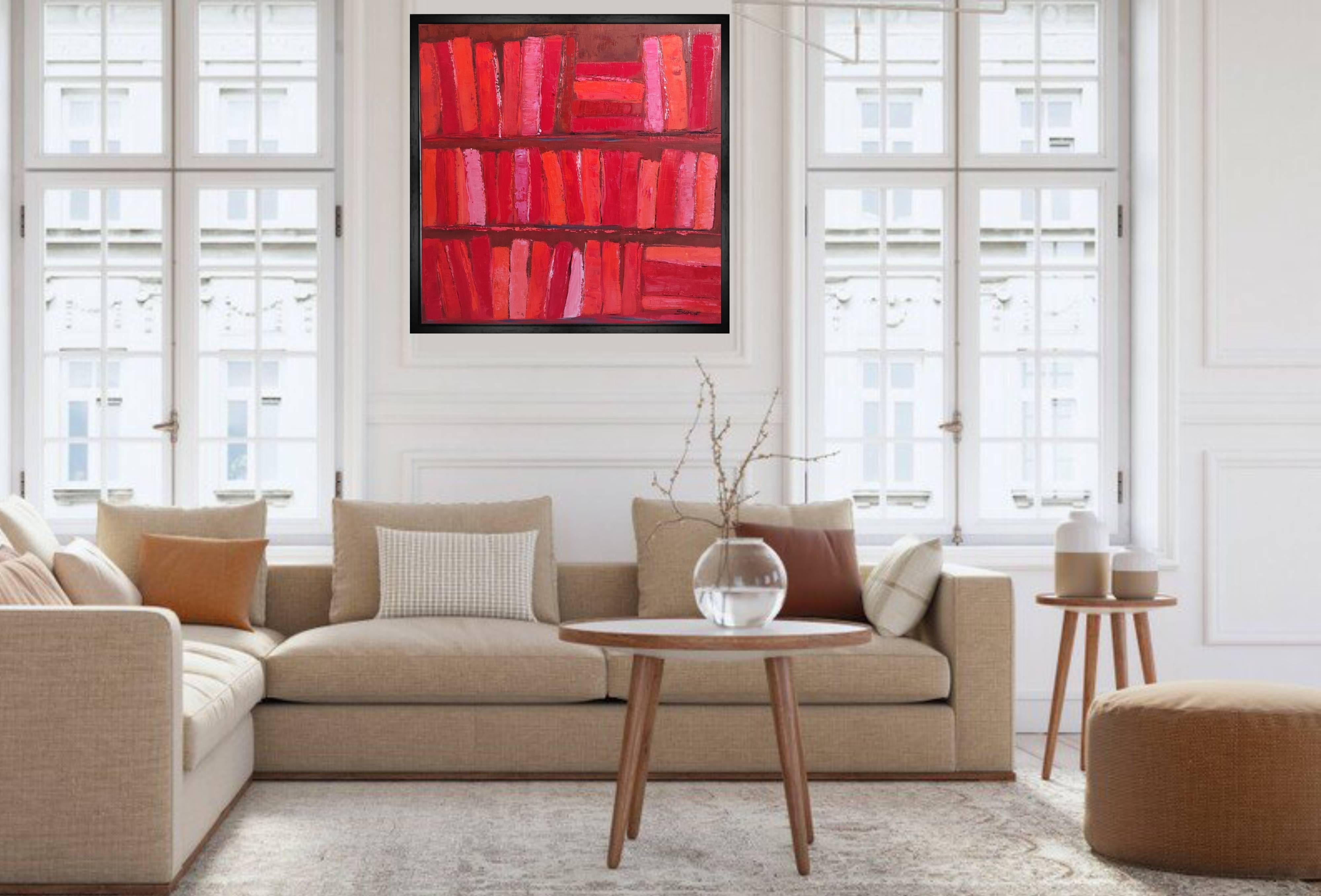 I LIBRI ROSSI, minimalismo astratto, serie rossa delle biblioteche - Painting Astrattismo geometrico di SOPHIE DUMONT
