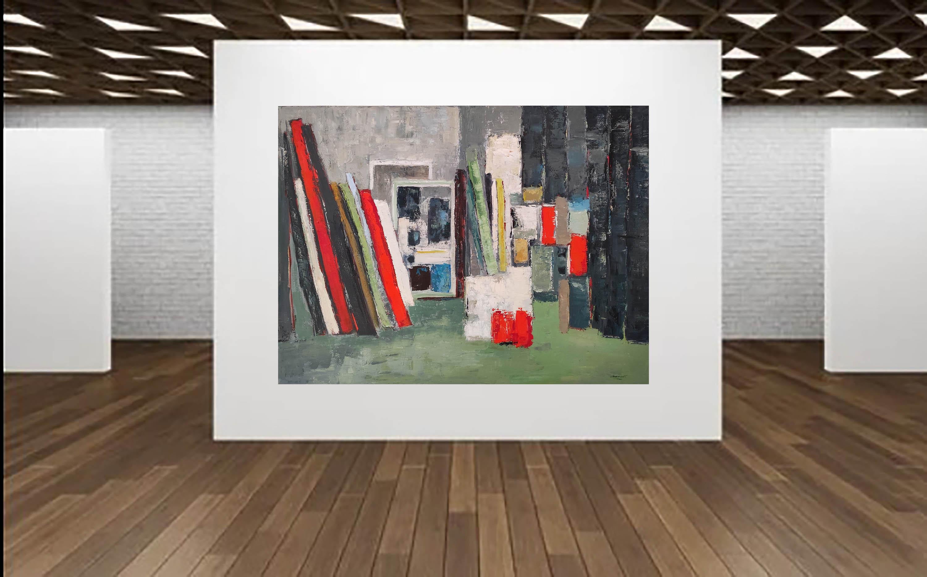 Lo studio, Verde e rosso Astratto, Geometrico, Pittura ad olio, Espressionismo in vendita 4