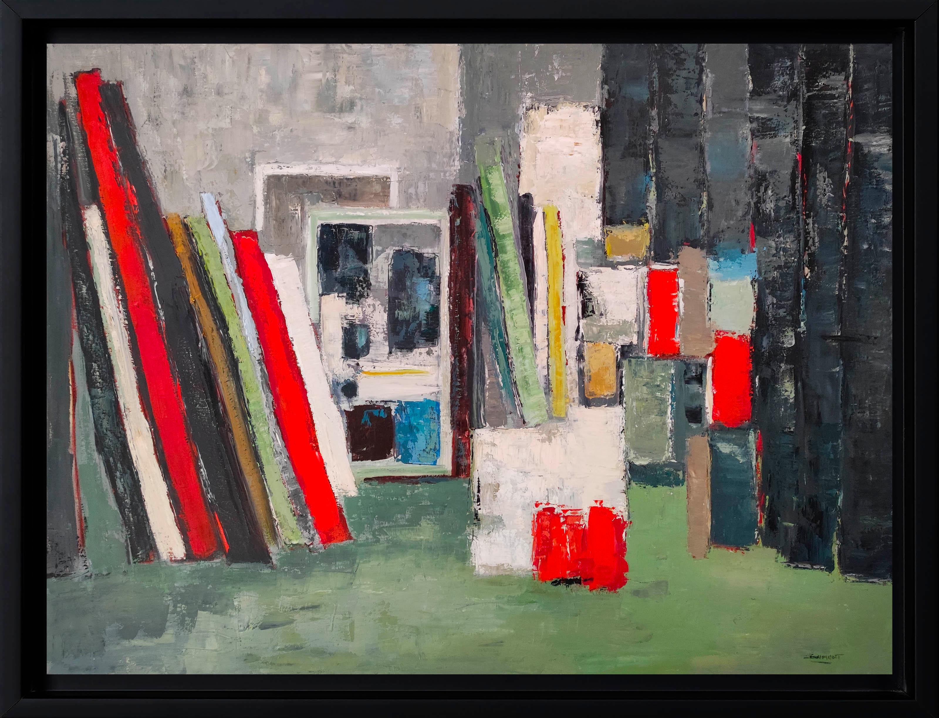 The studio, Grün und Rot Abstrakt, Geometrisch, Ölgemälde, Expressionismus