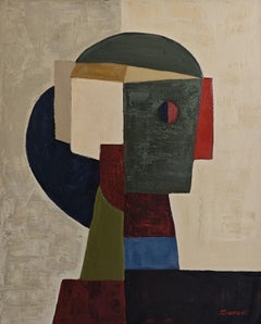 «El observador», pintura al óleo abstracta geométrica francesa contemporánea, 2026