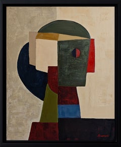 «El observador», pintura al óleo abstracta geométrica francesa contemporánea, 2026