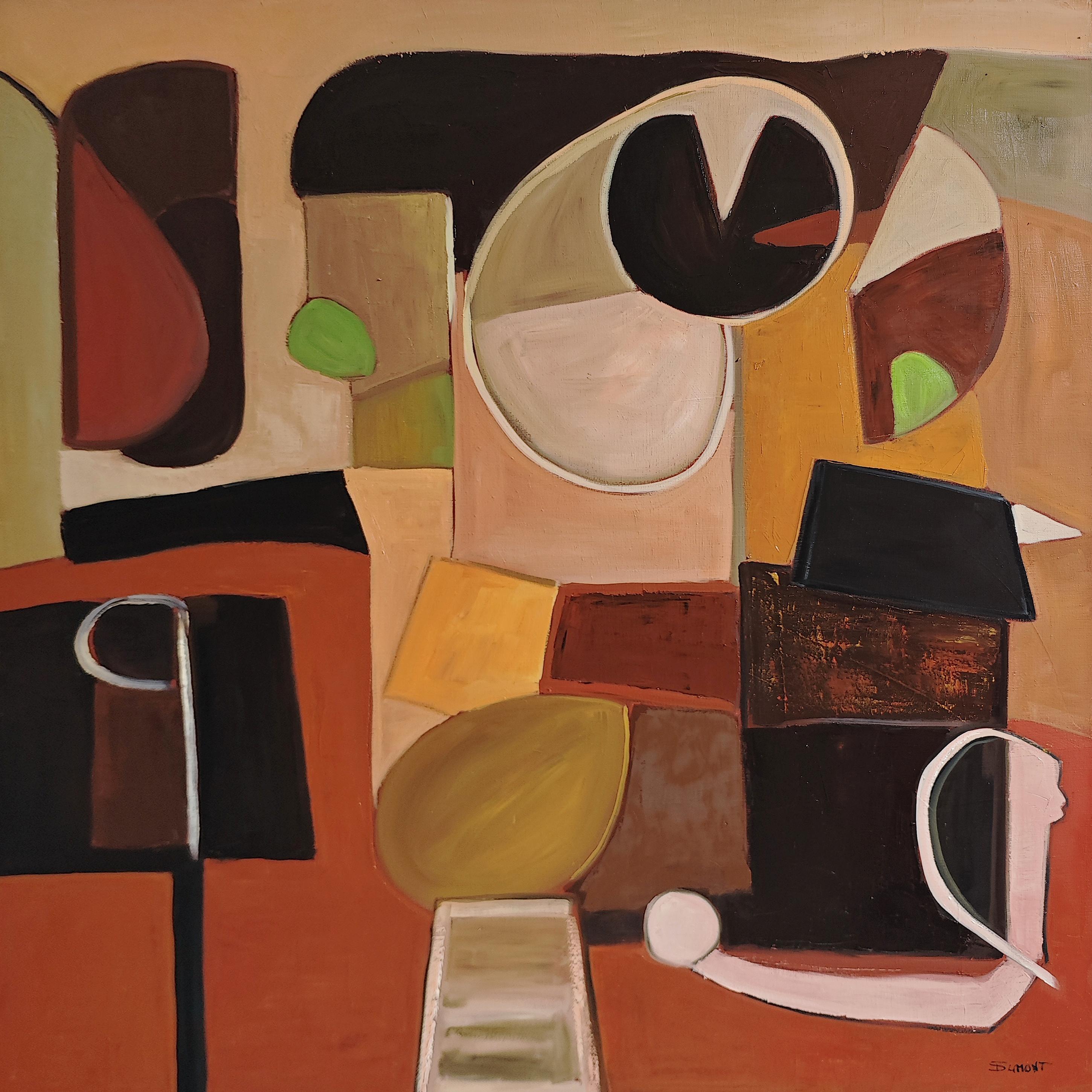 Topographie du reve, Abstract Geometric, textured, expressionism, lyrical French - Brown Abstract Painting by SOPHIE DUMONT