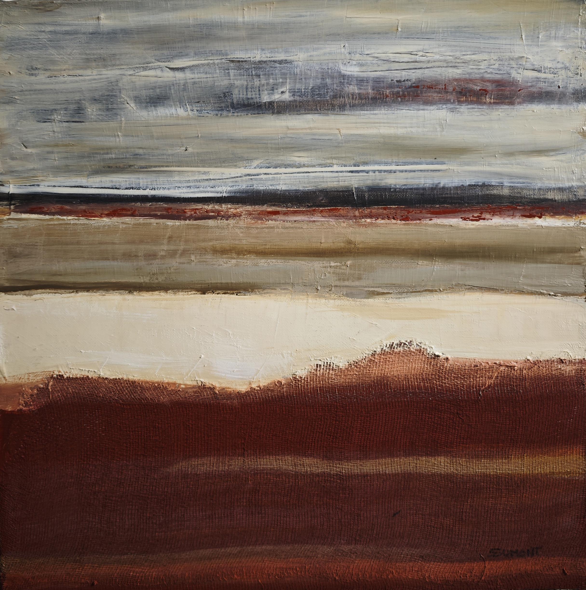 Spuren Öl und Collage Expressionismus, Landschaft, Französisch, Abstrakt, Minimalismus im Angebot 1