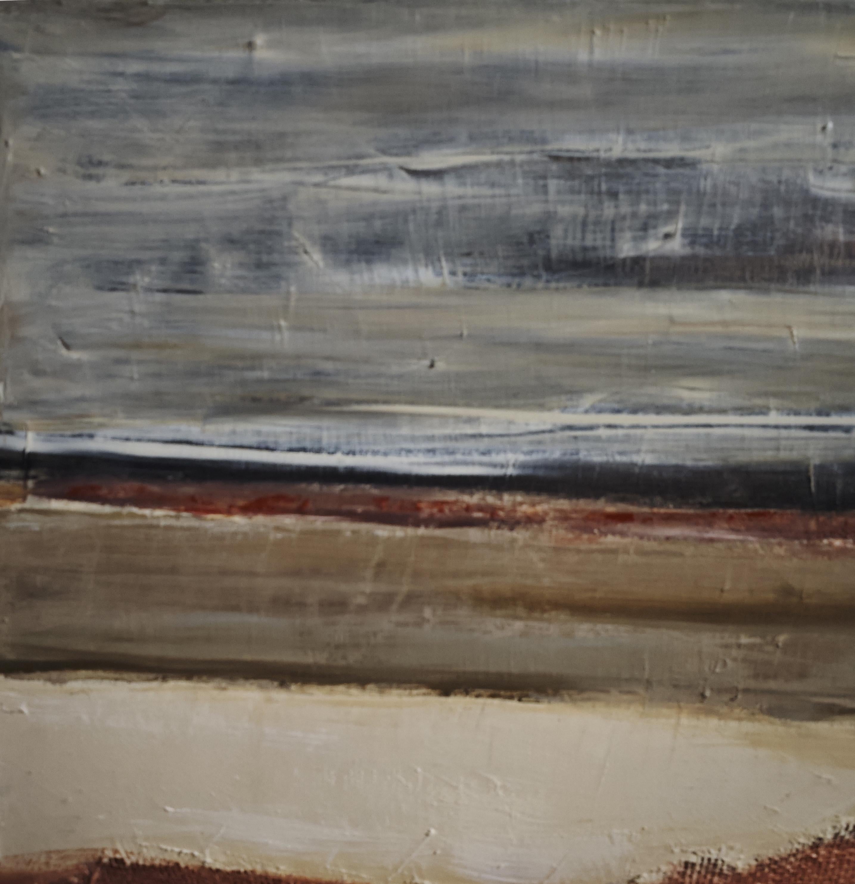 Spuren Öl und Collage Expressionismus, Landschaft, Französisch, Abstrakt, Minimalismus im Angebot 3