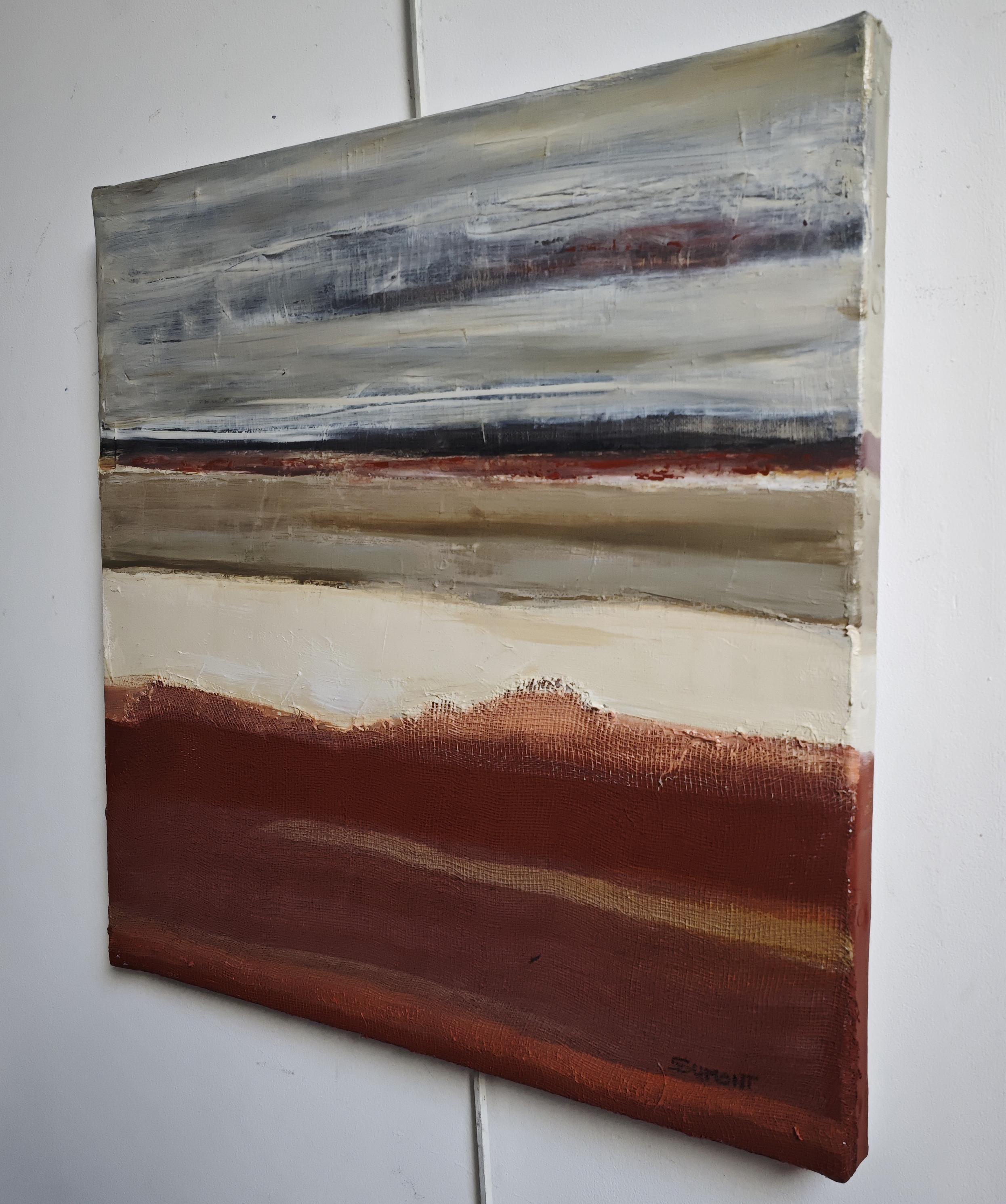 Spuren Öl und Collage Expressionismus, Landschaft, Französisch, Abstrakt, Minimalismus im Angebot 4