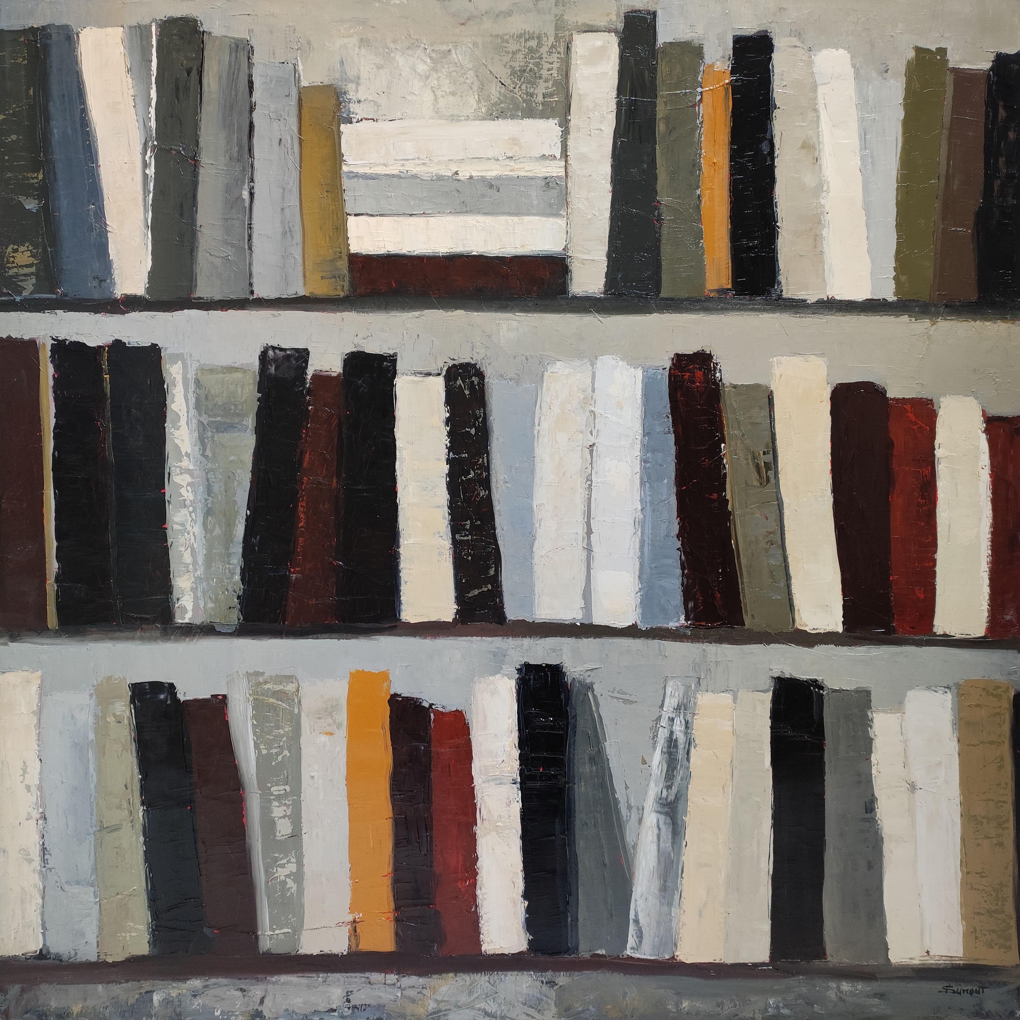 Trames du Temps - Minimalismo astratto, pittura a olio strutturata, serie Biblioteca - Painting di SOPHIE DUMONT