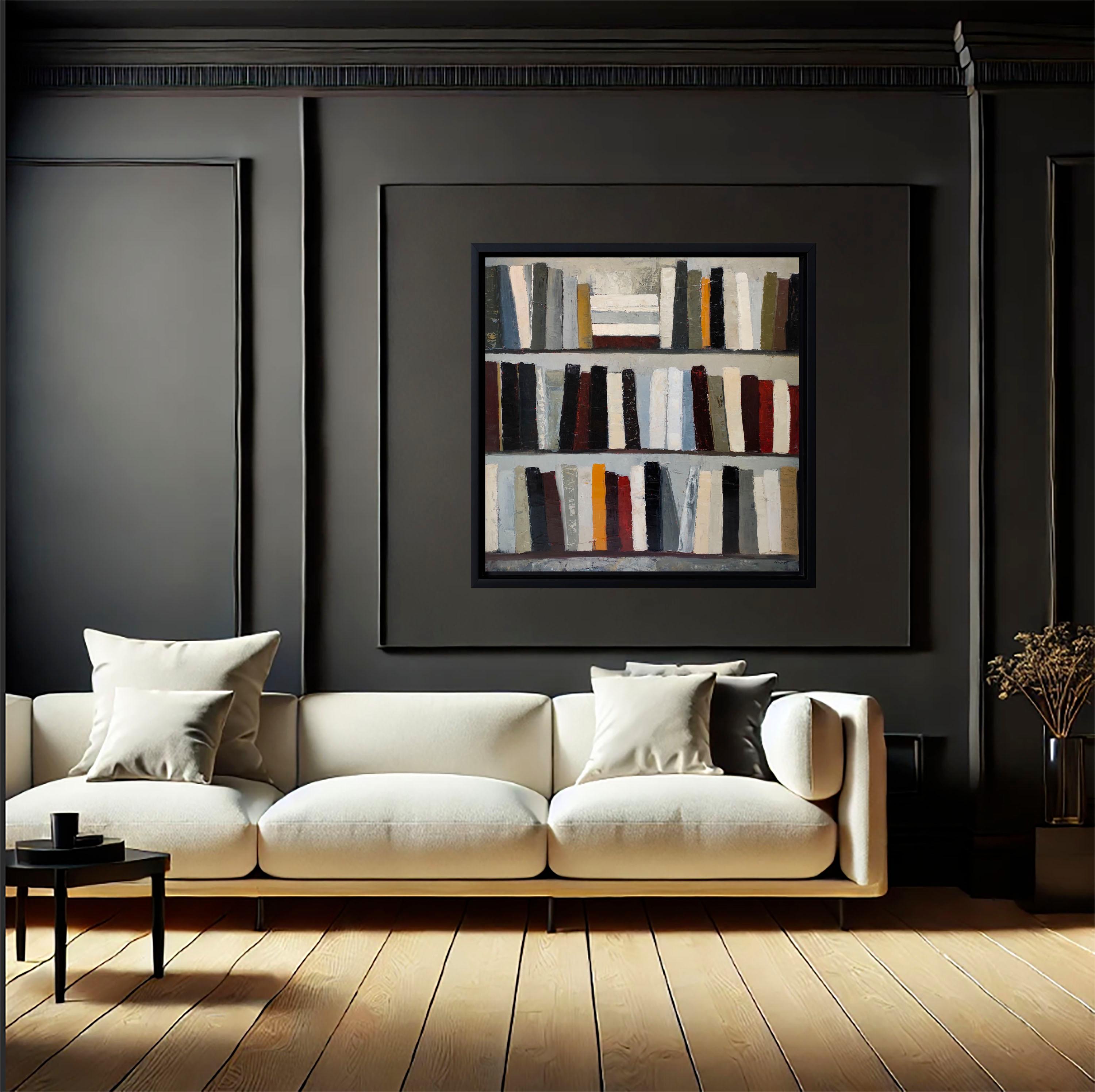 Trames du Temps - Minimalismo astratto, pittura a olio strutturata, serie Biblioteca - Interior Painting Nero di SOPHIE DUMONT