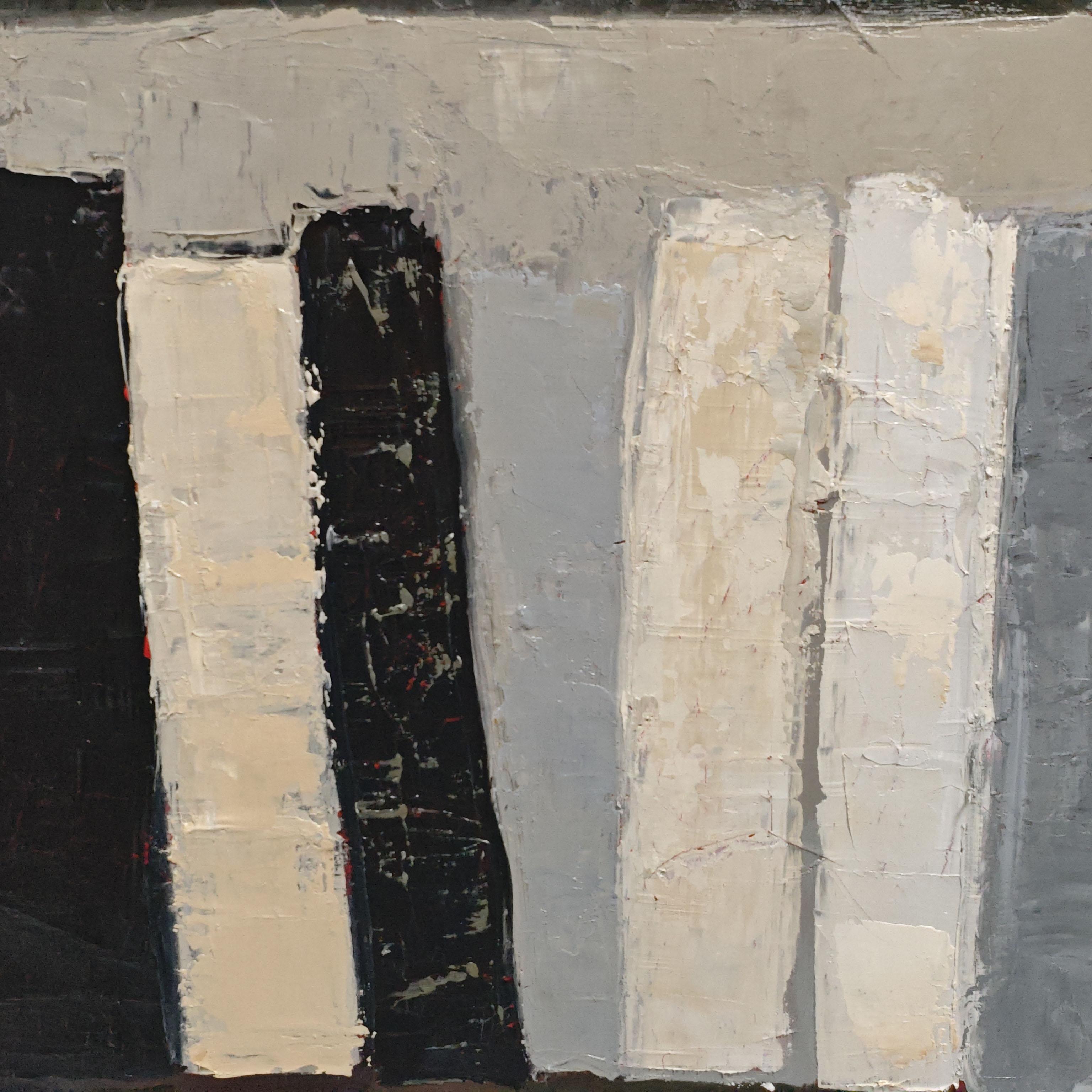 Trames du Temps - Minimalismo astratto, pittura a olio strutturata, serie Biblioteca in vendita 3
