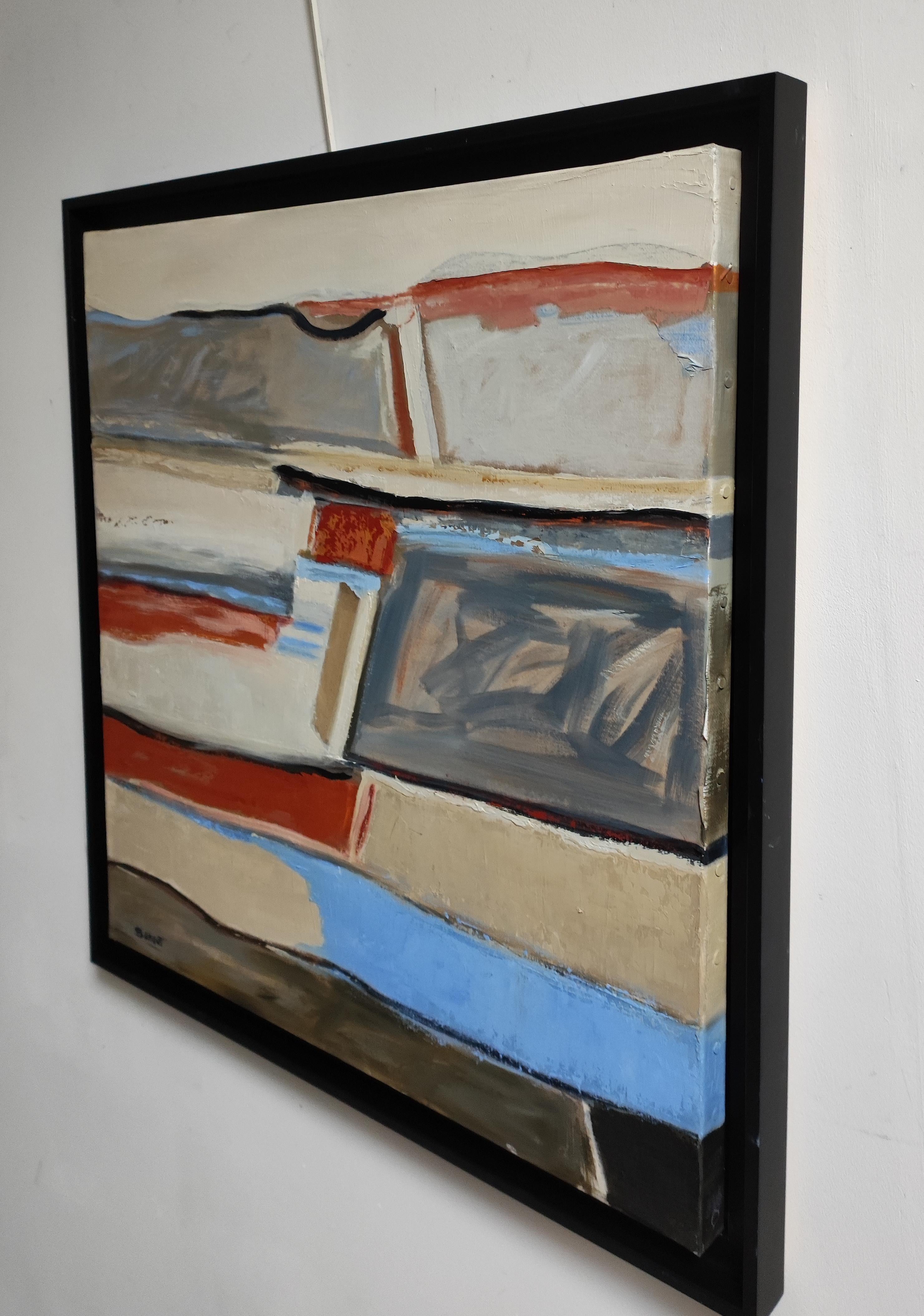Tranquillité,  Paesaggio astratto, Pittura a olio con collage, Espressionista - Landscape Painting Grigio di SOPHIE DUMONT