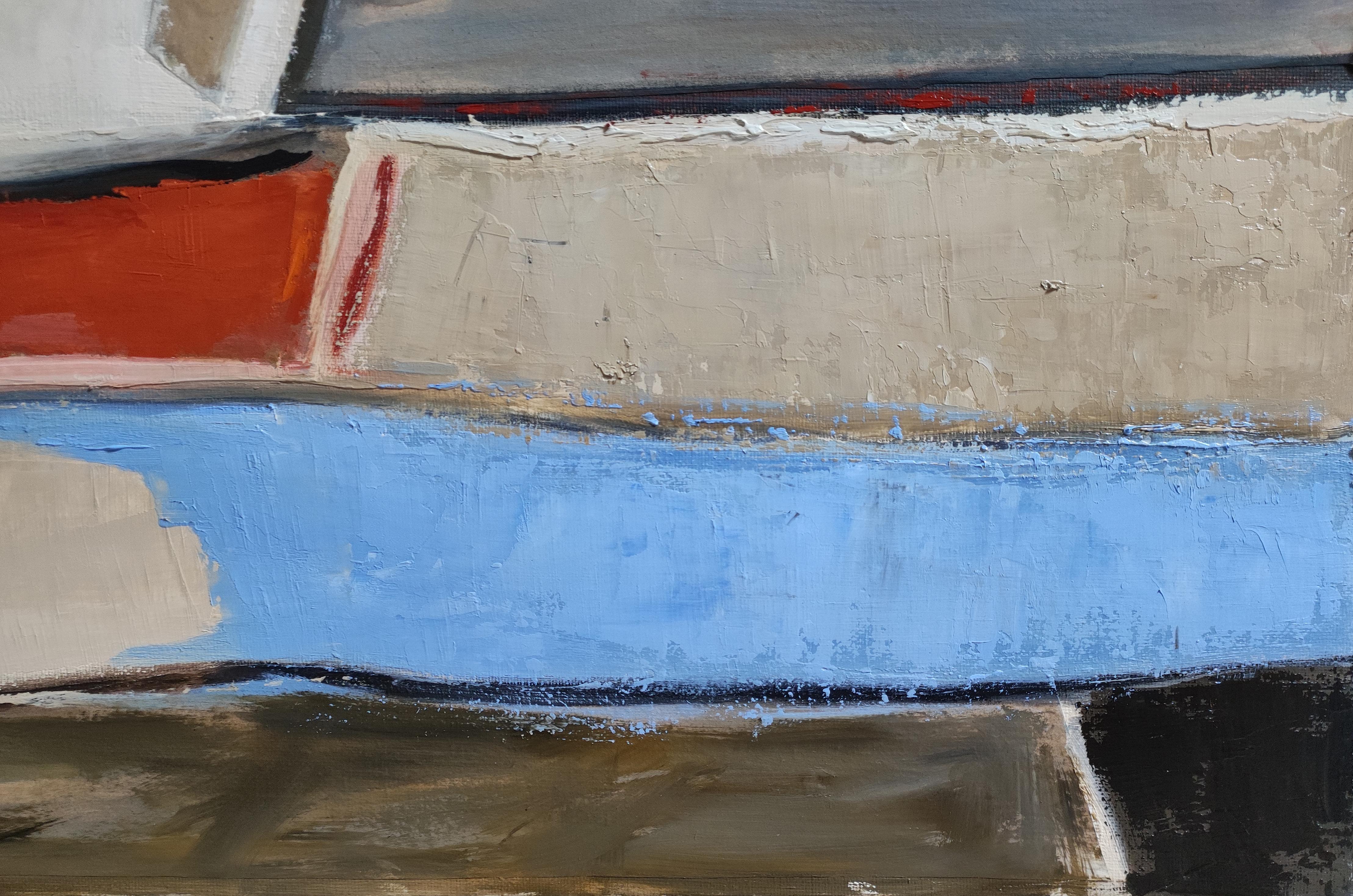 Tranquillité,  Paesaggio astratto, Pittura a olio con collage, Espressionista in vendita 1