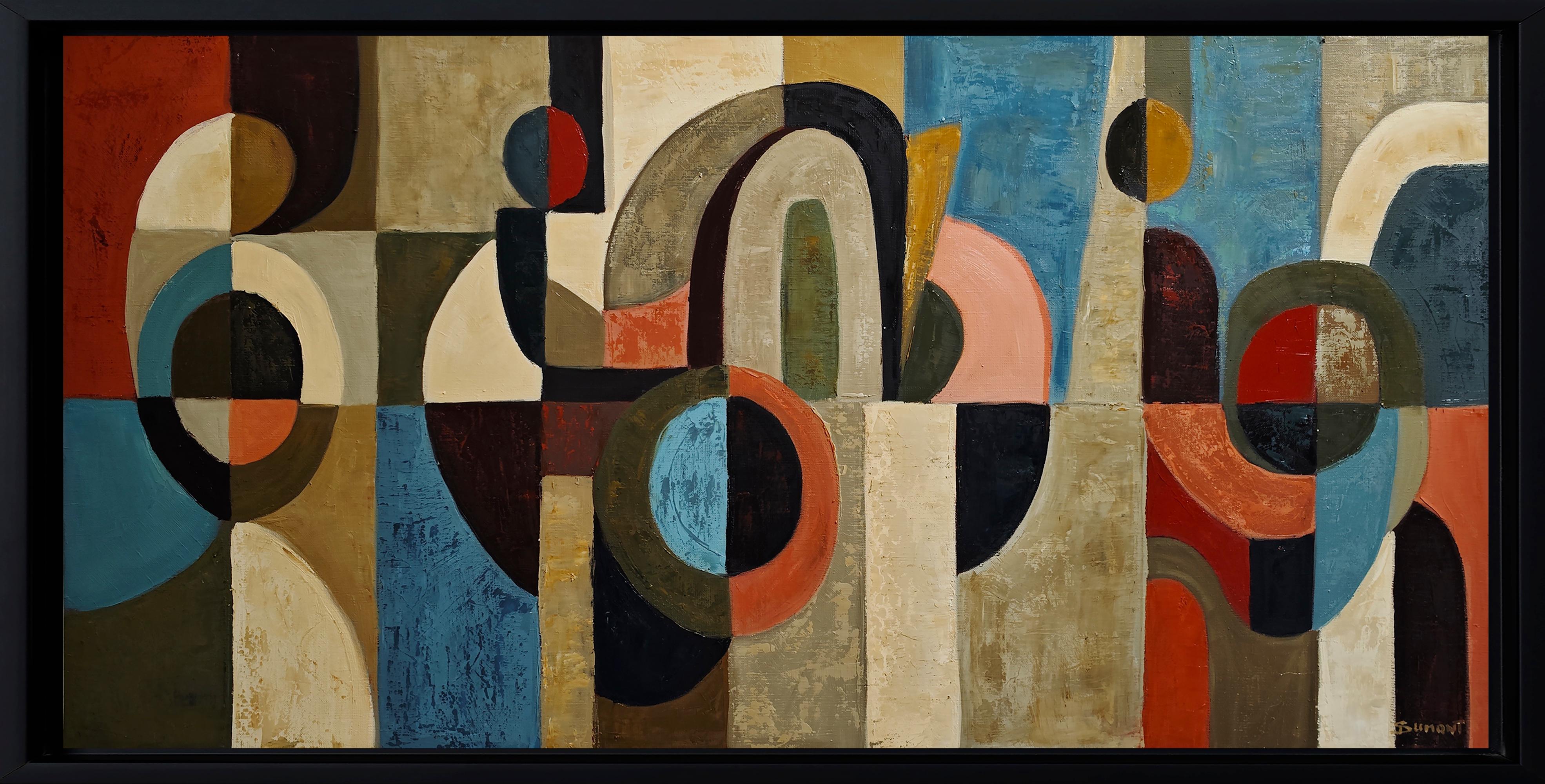 «Traversees», gran obra abstracta geométrica, contemporánea y moderna, óleo sobre lienzo
