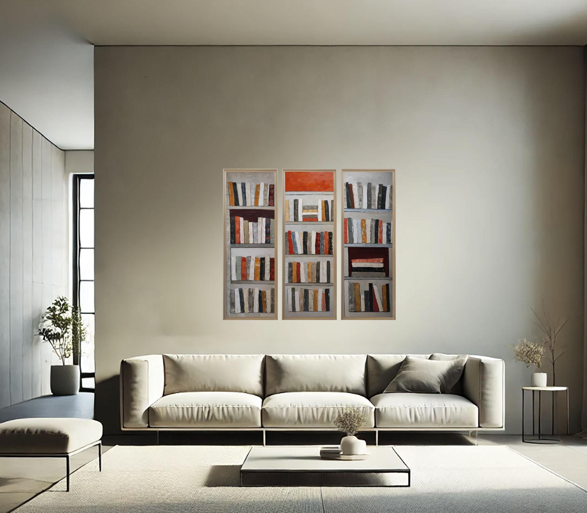 Cronache silenziose, Biblioteca astratta, Trittico, olio, Espressionismo, Contemporaneo - Painting di SOPHIE DUMONT