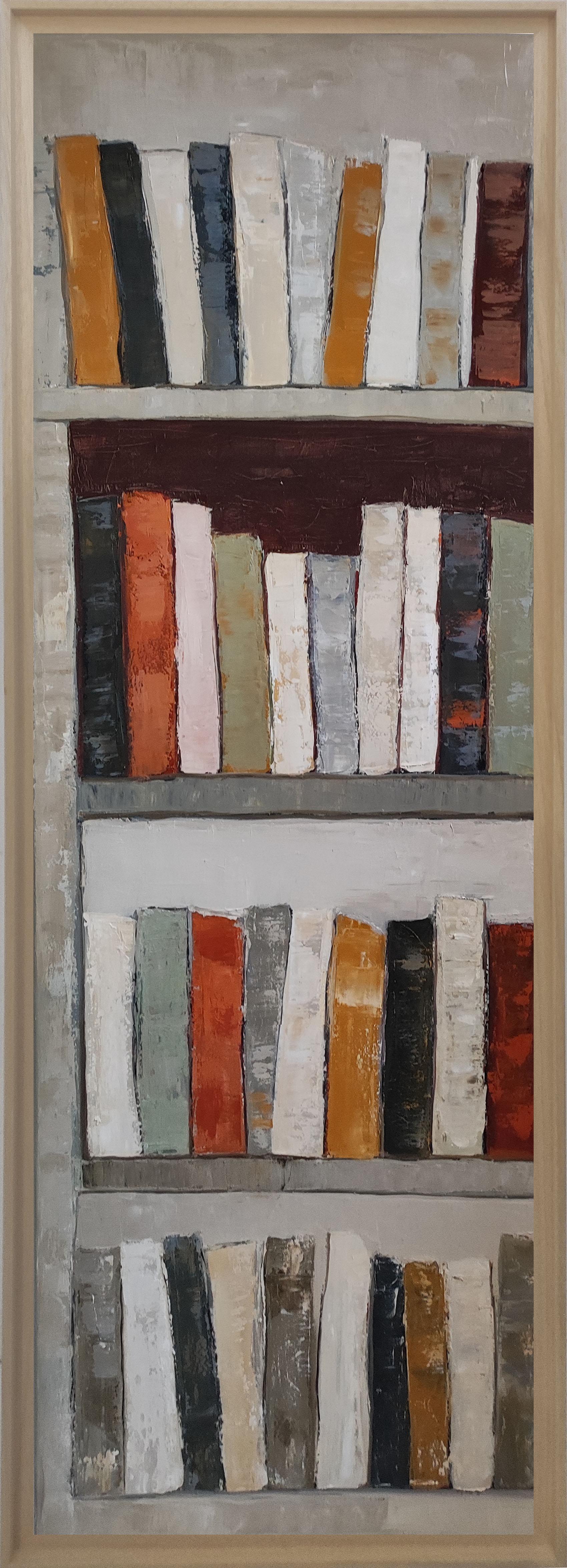 Cronache silenziose, Biblioteca astratta, Trittico, olio, Espressionismo, Contemporaneo - Painting Astrattismo geometrico di SOPHIE DUMONT