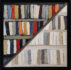 upside down, abstract library, multicolor, expressionism, oil, impasto, modern