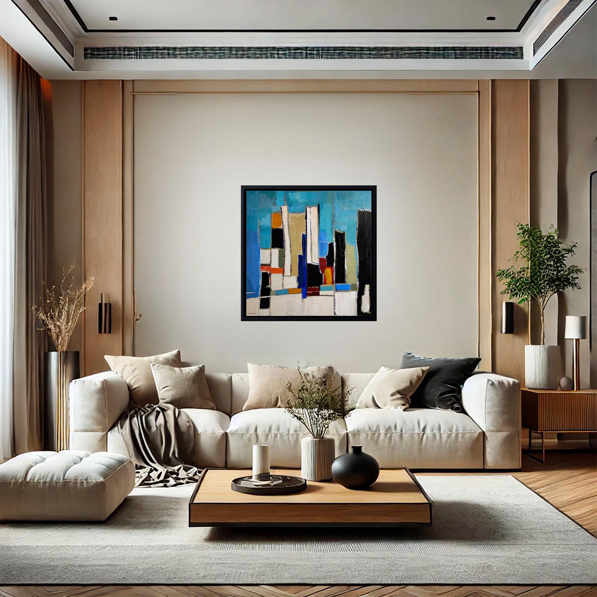 Armonia Urbana, Blu Astratto, Grande  Artista francese, Espressionismo, Contemporaneo - Painting di SOPHIE DUMONT