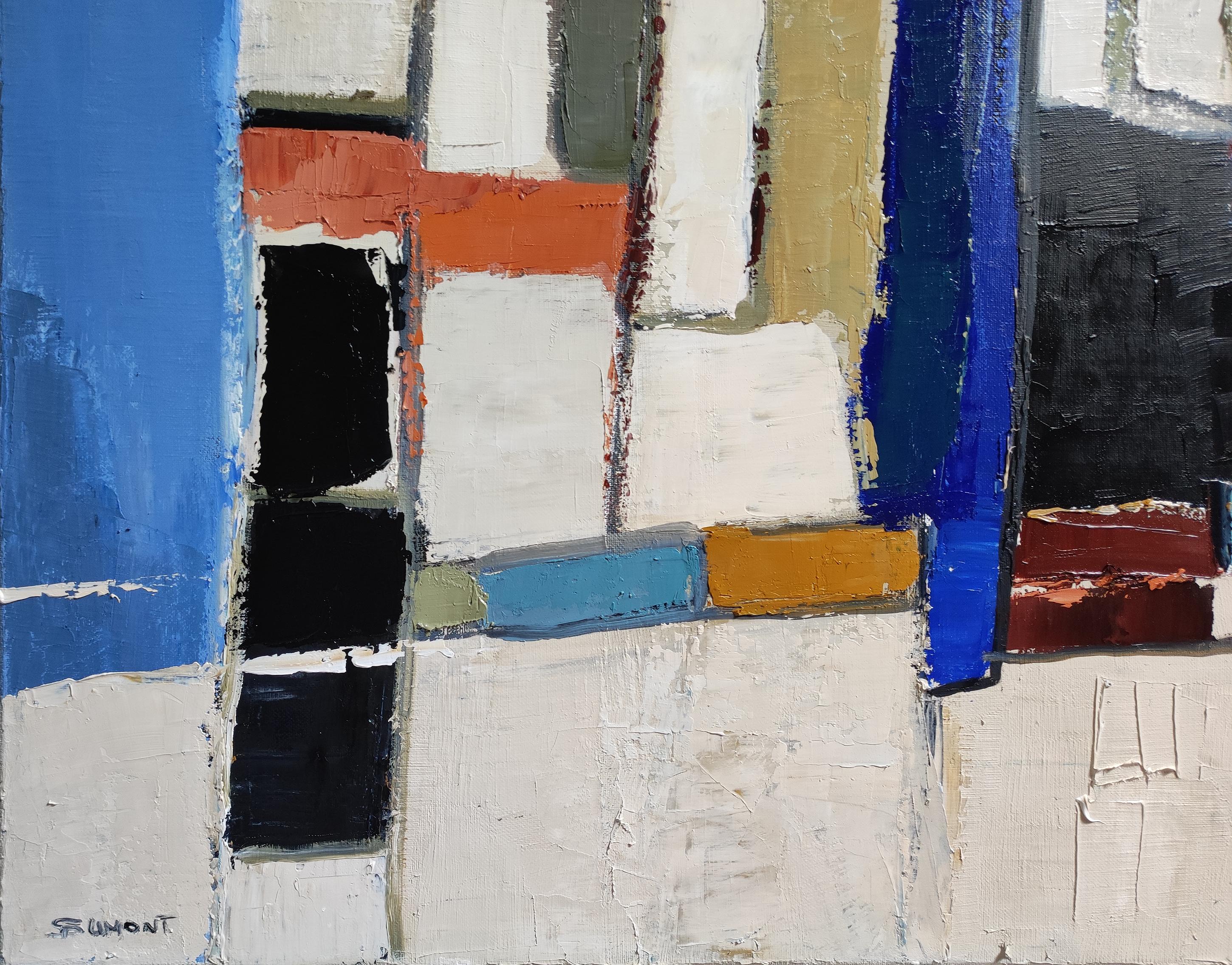 Armonia Urbana, Blu Astratto, Grande  Artista francese, Espressionismo, Contemporaneo in vendita 1