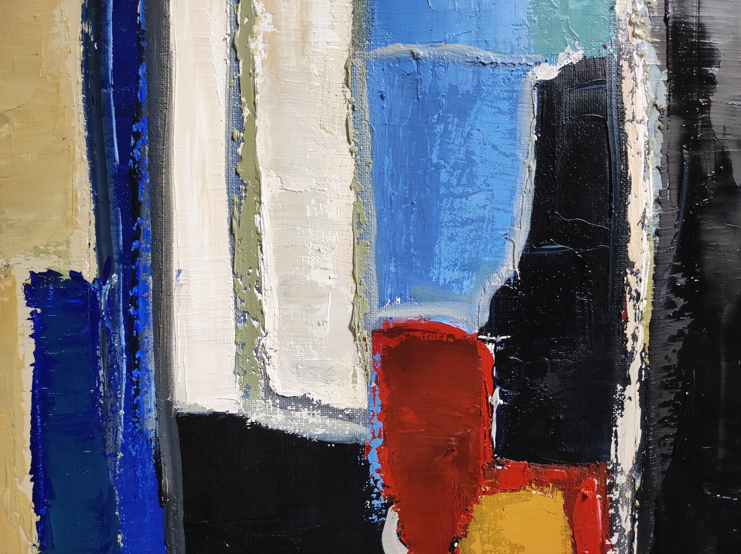 Armonia Urbana, Blu Astratto, Grande  Artista francese, Espressionismo, Contemporaneo in vendita 3