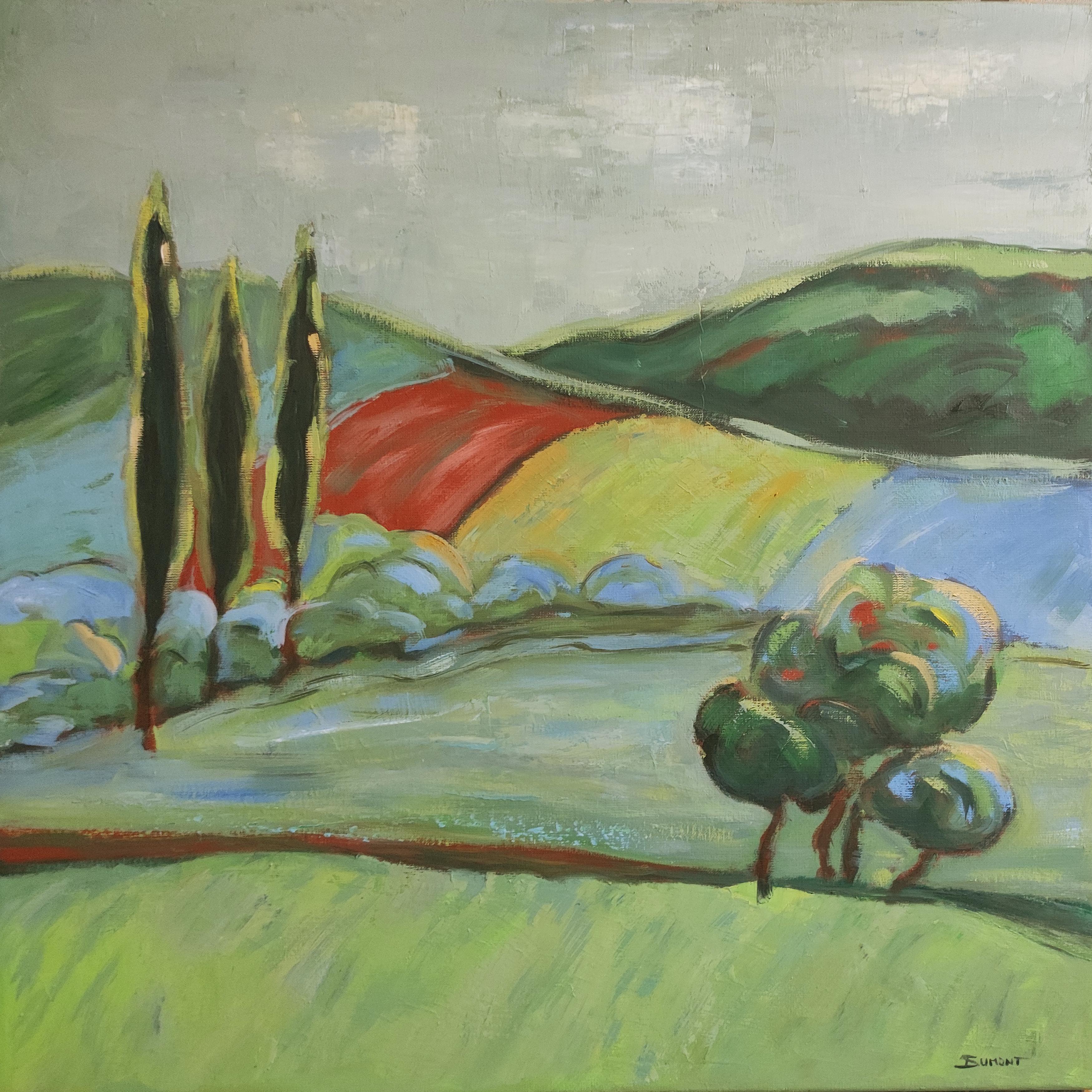 SOPHIE DUMONT valley, french figurative green landscape