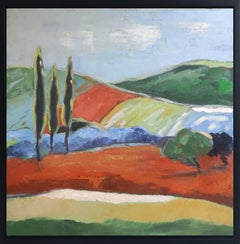 valleys , french figurative green landscape, expressionism, oil on linen canvas